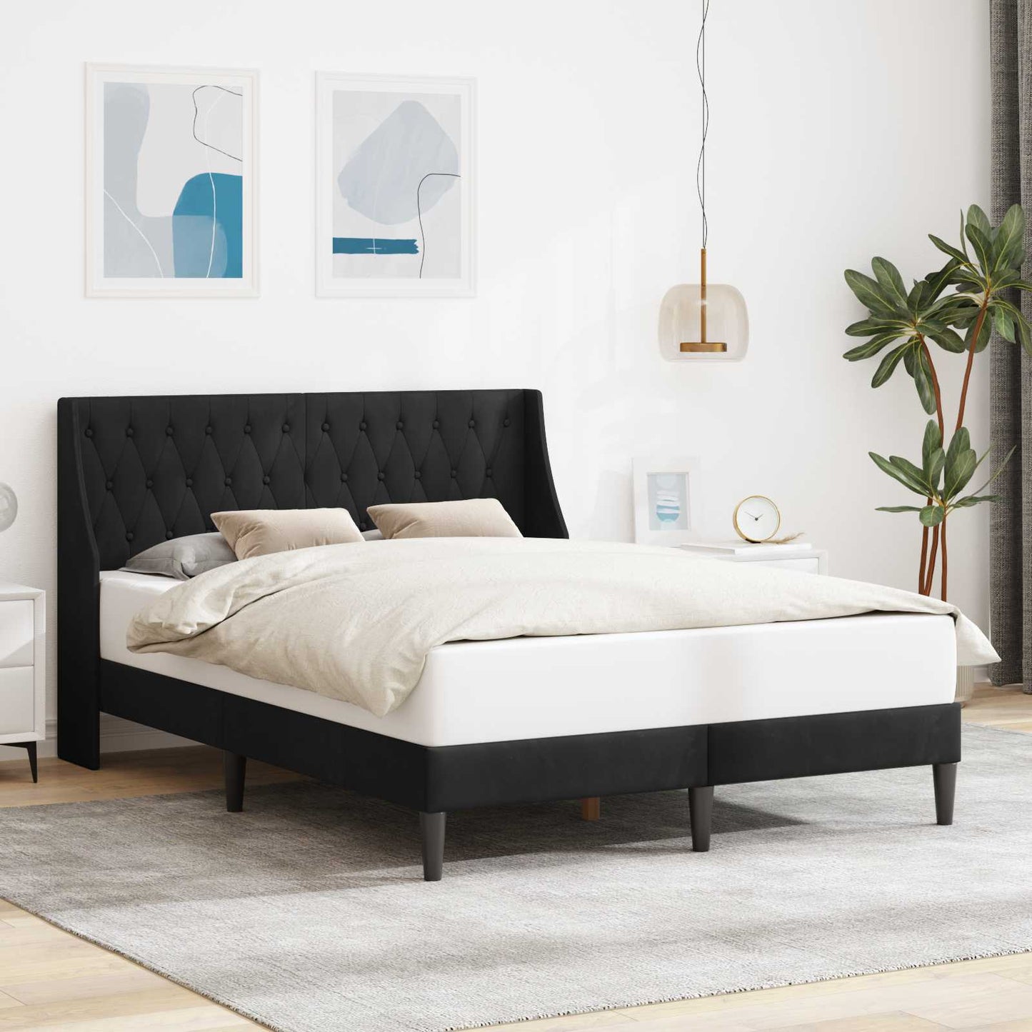 Struttura del letto con testiera Nero 140 x 190 cm Velluto | homemem39