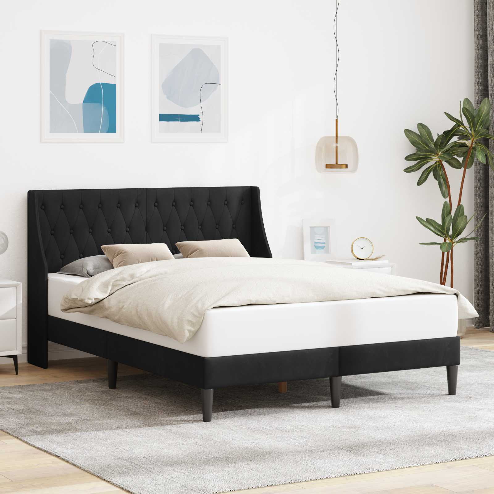 Struttura del letto con testiera Nero 160 x 200 cm Velluto | homemem39
