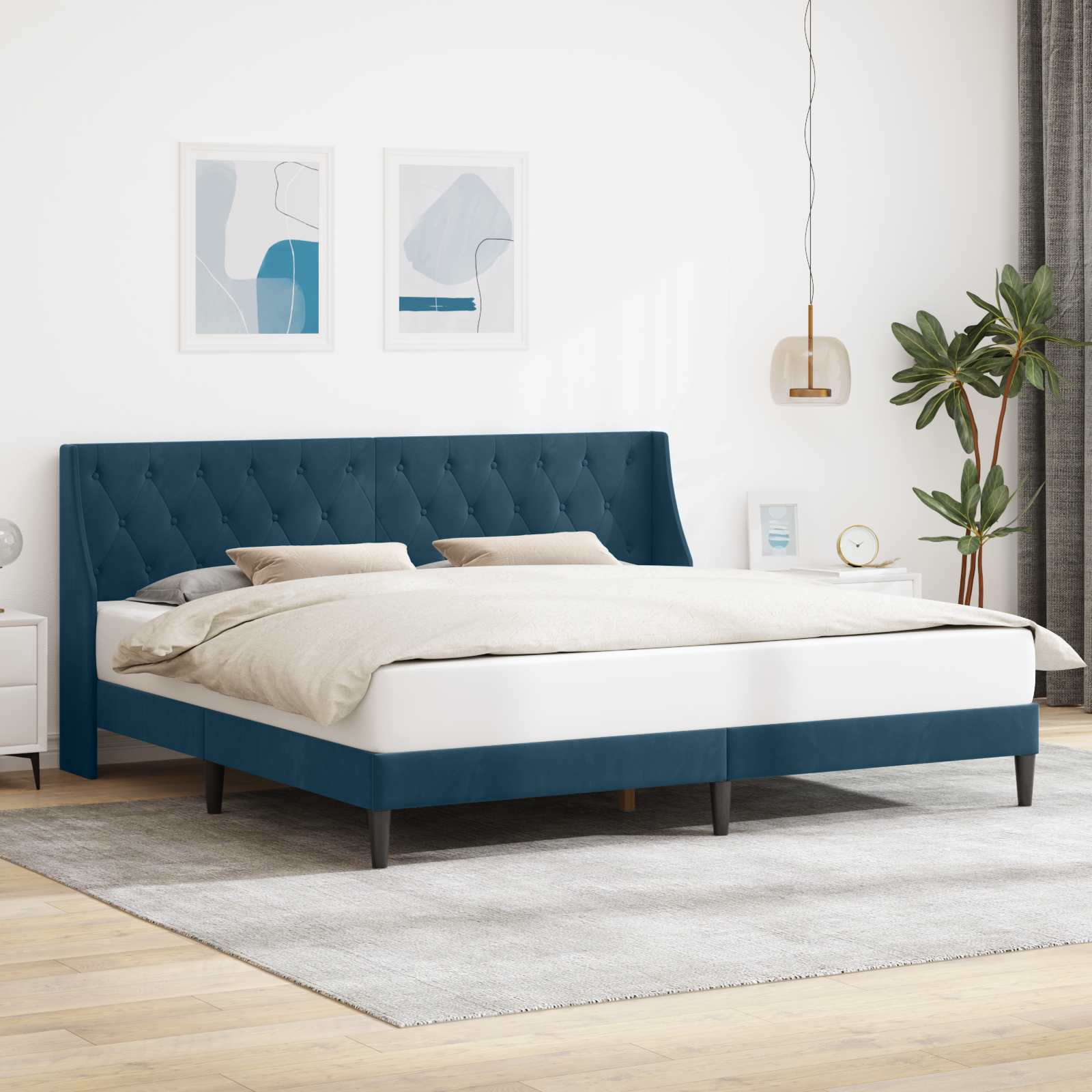 Struttura del letto con testiera Blu 180 x 200 cm Velluto | homemem39