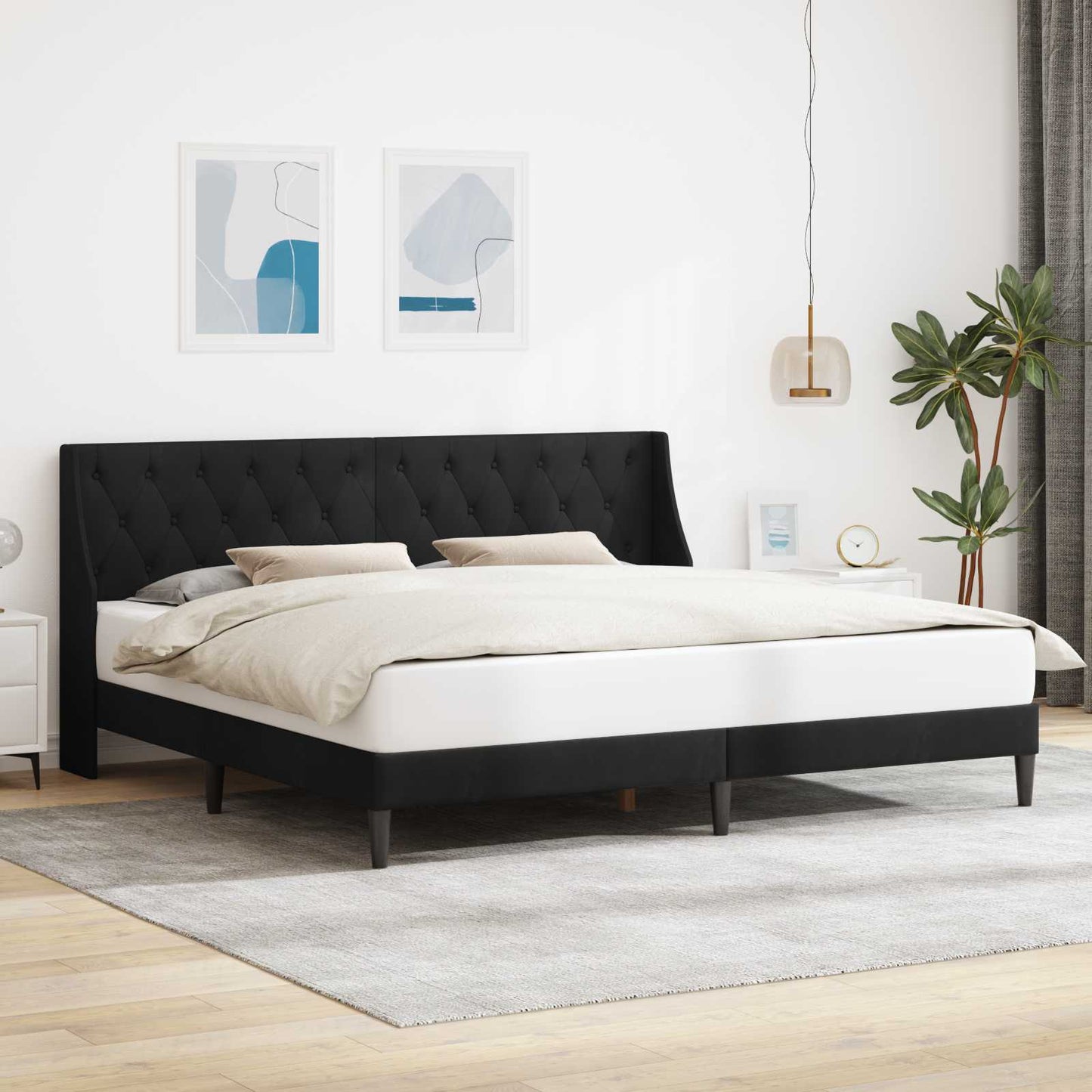 Struttura del letto con testiera Nero 200 x 200 cm Velluto | homemem39