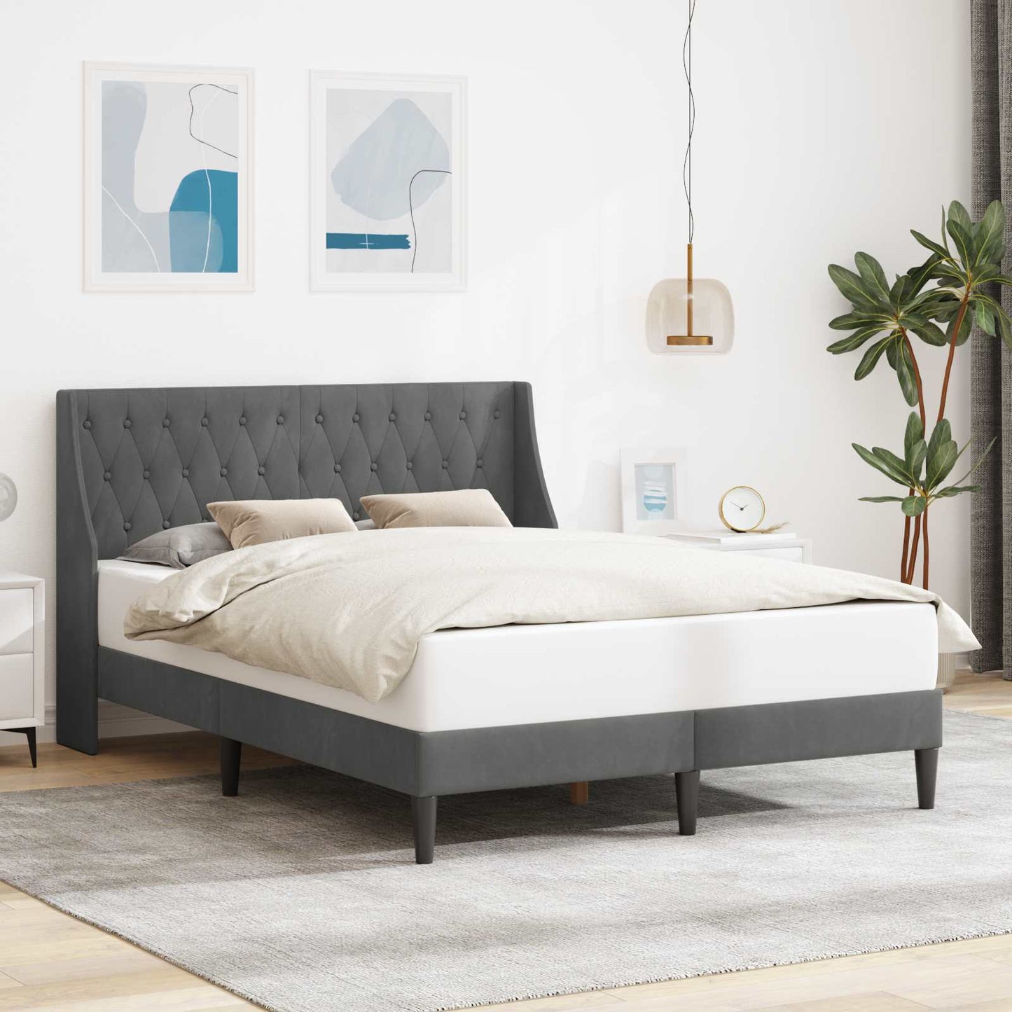 Struttura del letto Grigio Scuro 153 x 203 cm Velluto | homemem39