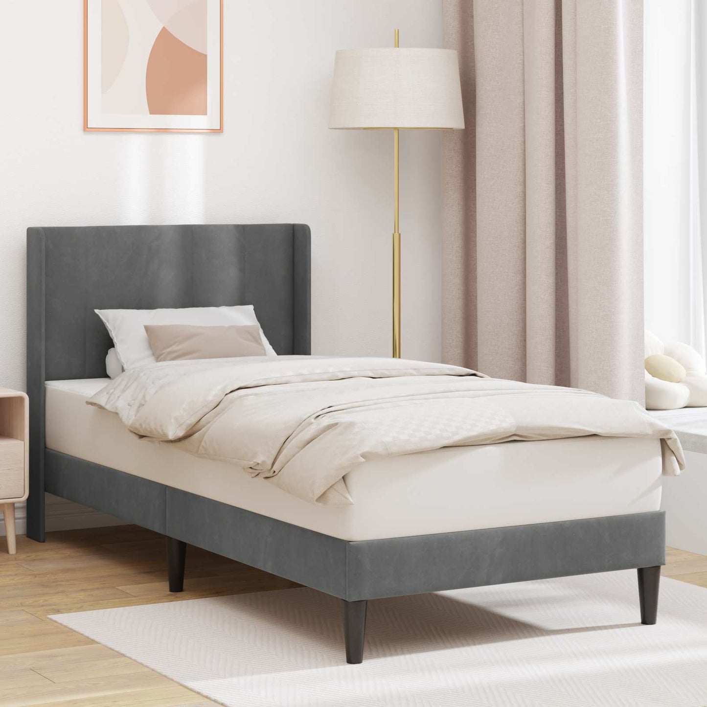 Struttura del letto Grigio Scuro 90 x 200 cm Velluto | homemem39