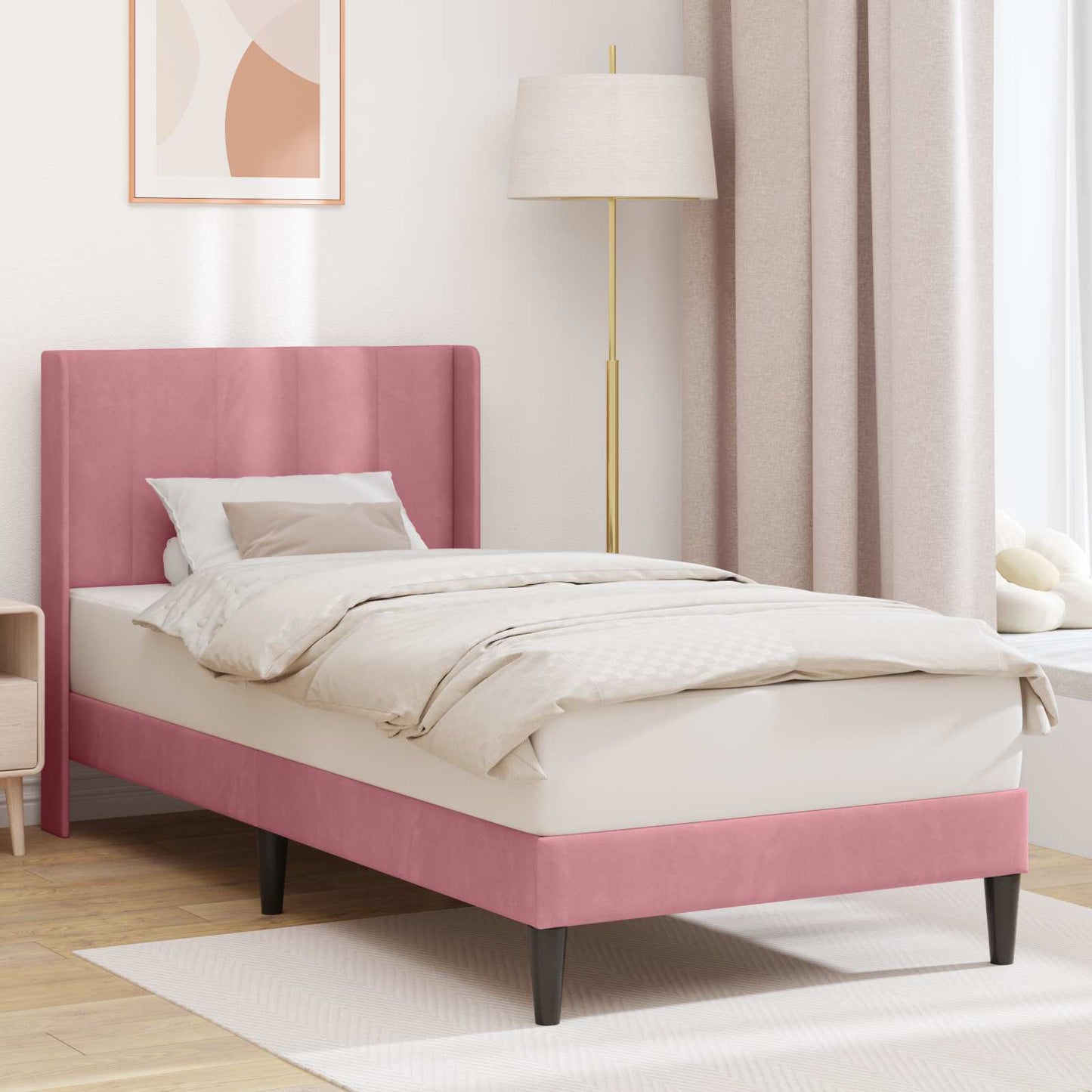 Struttura del letto con testiera Rosa 100 x 200 cm Velluto | homemem39