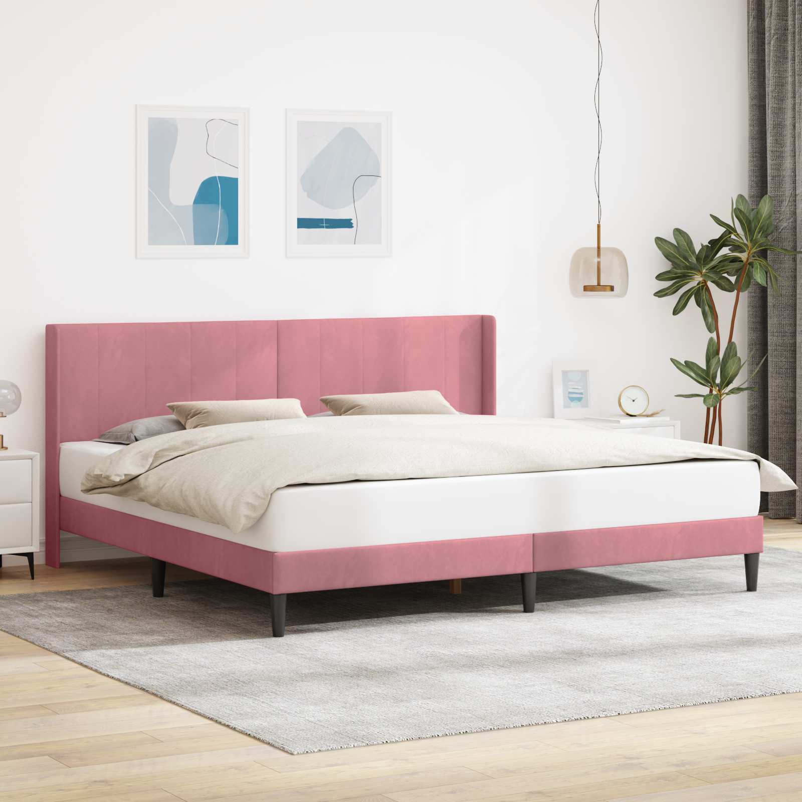 Struttura del letto con testiera Rosa 200 x 200 cm Velluto | homemem39
