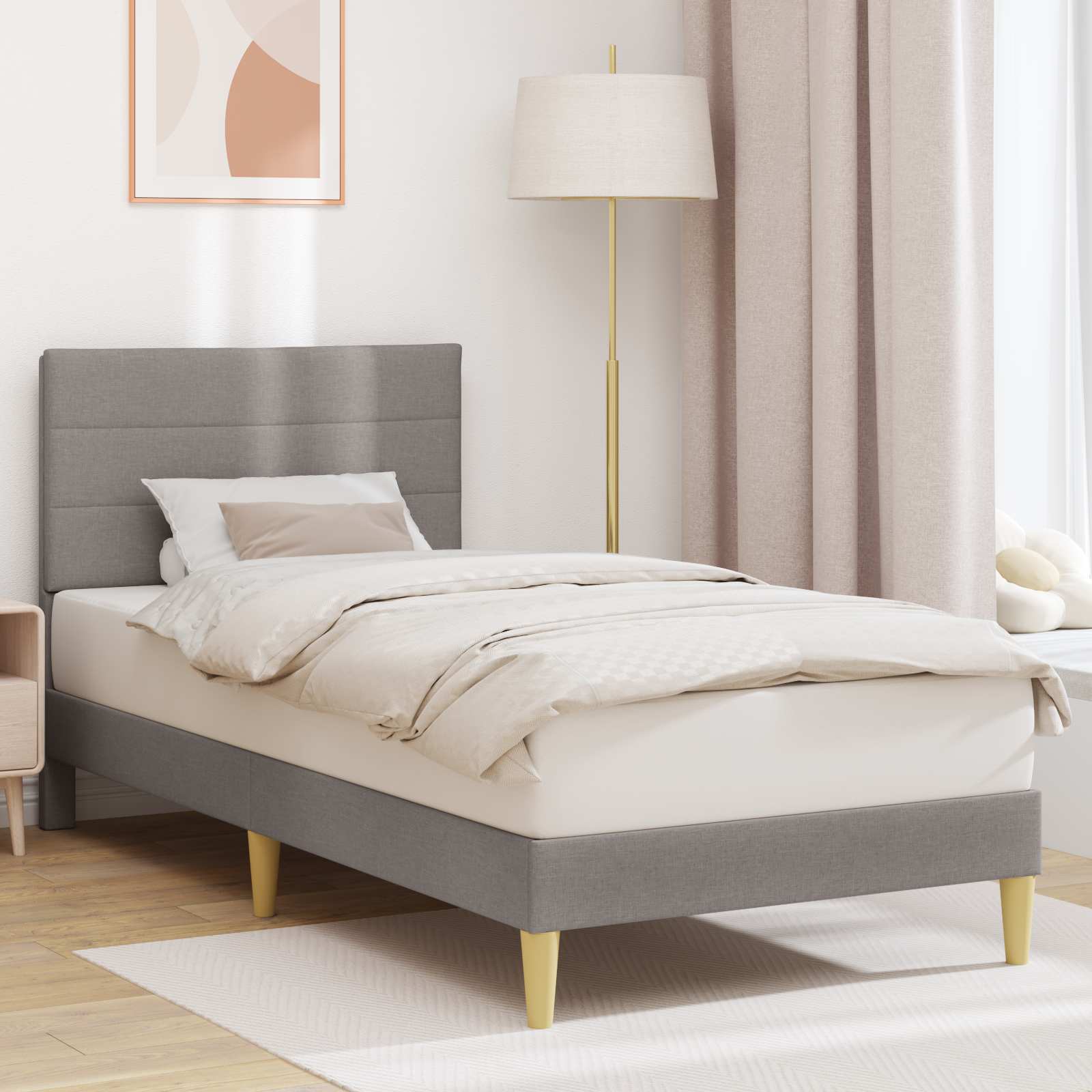 Struttura del letto con testiera Tortora 90 x 200 cm Tessuto | homemem39