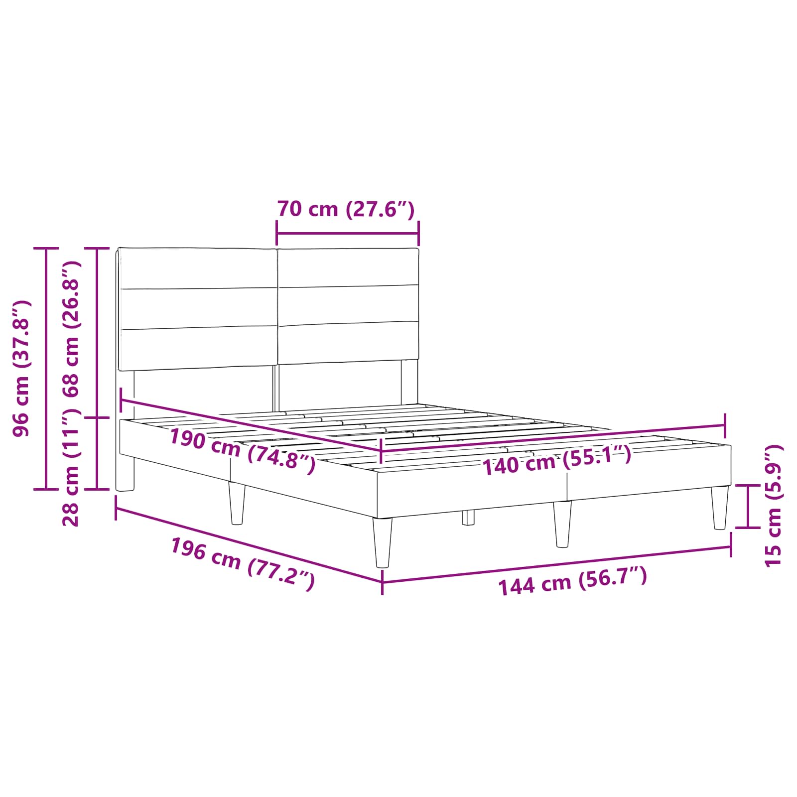 Struttura del letto con testiera Tortora 140 x 190 cm Tessuto | homemem39
