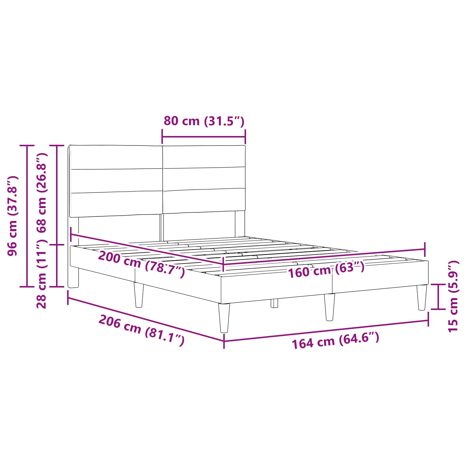 Struttura del letto con testiera Tortora 160 x 200 cm Tessuto | homemem39
