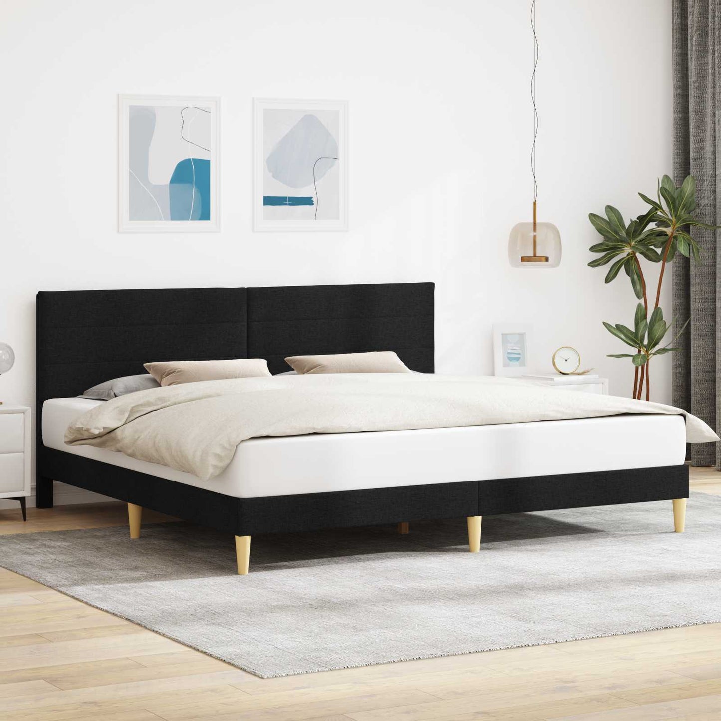 Struttura del letto con testiera Nero 180 x 200 cm Tessuto | homemem39