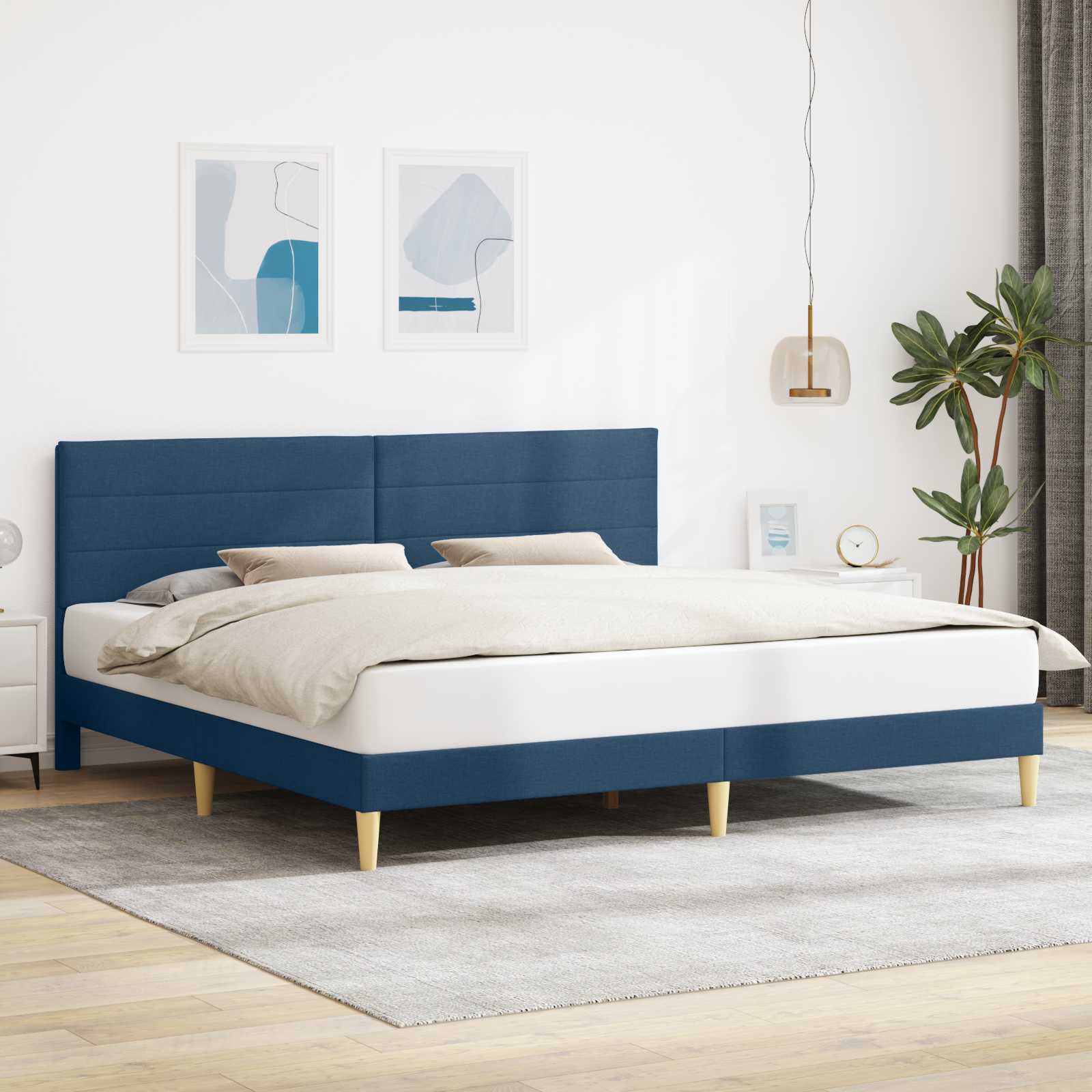 Struttura del letto con testiera Blu 200 x 200 cm Tessuto | homemem39