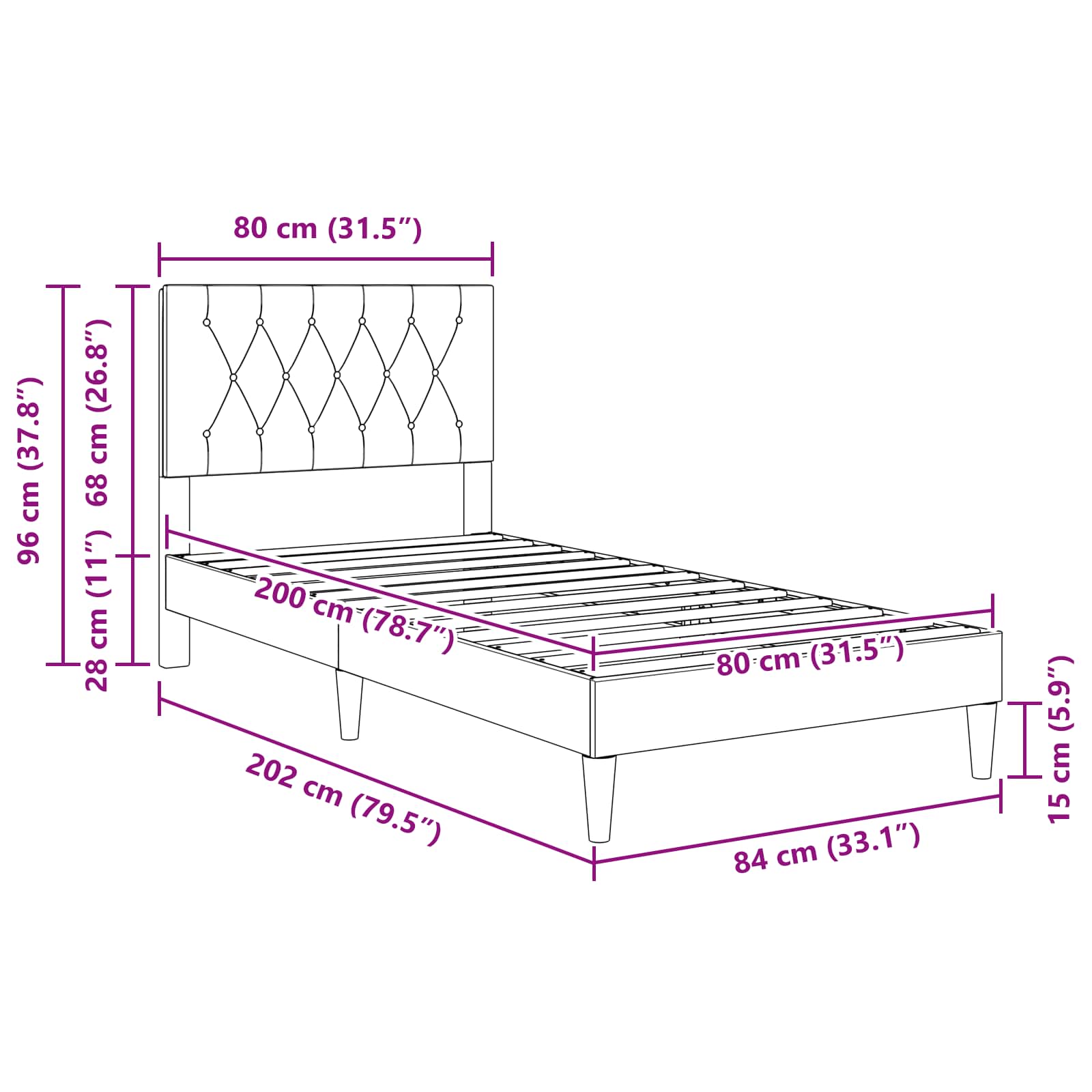 Struttura del letto con testiera Rosa 80 x 200 cm Velluto | homemem39
