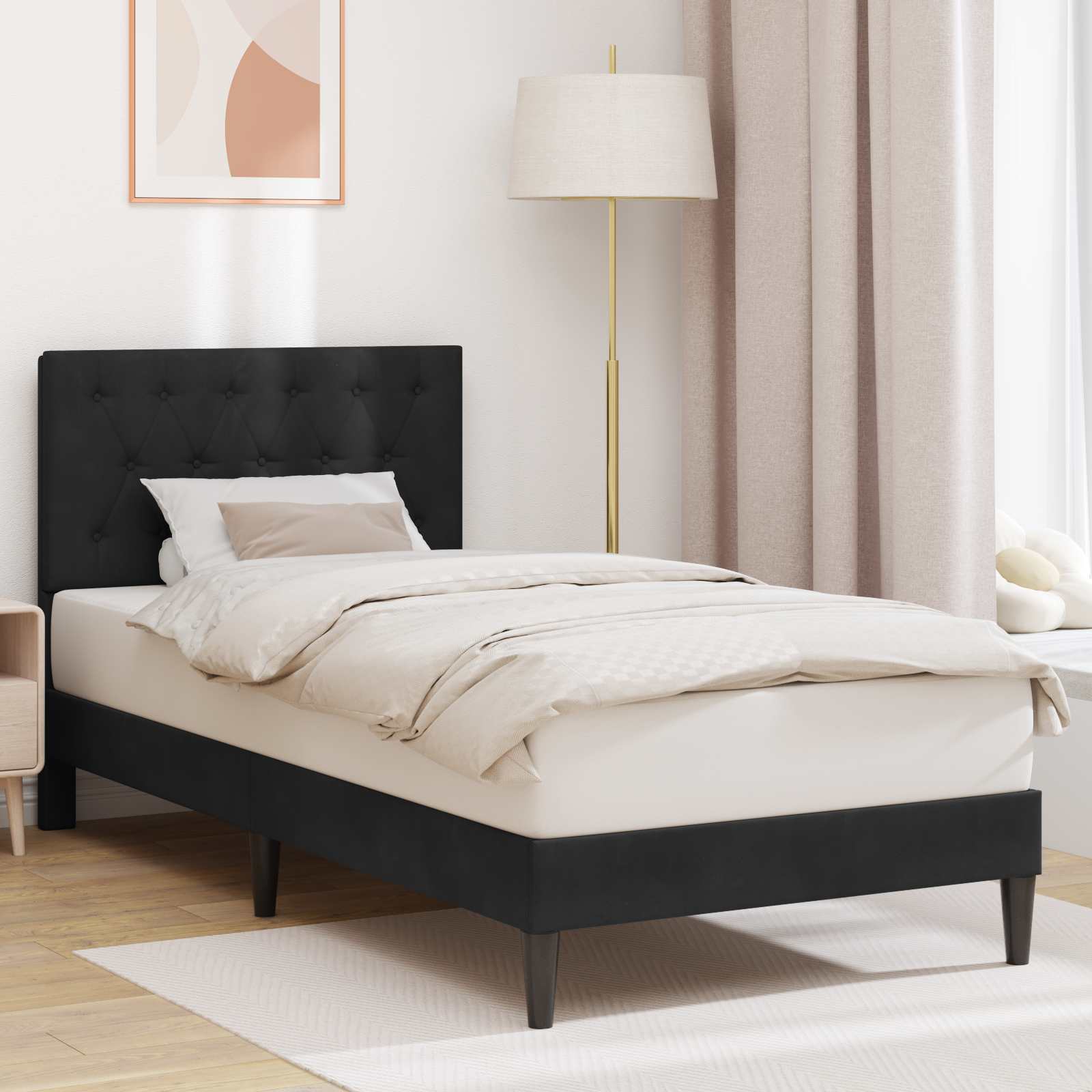 Struttura del letto con testiera Nero 90 x 190 cm Velluto | homemem39