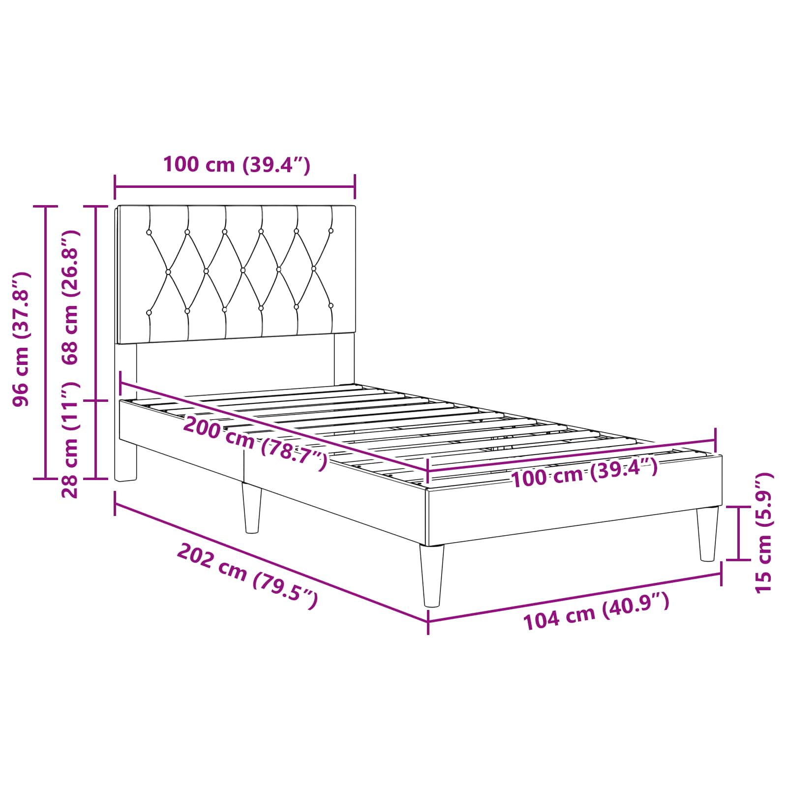 Struttura del letto Grigio Chiaro 100 x 200 cm Velluto | homemem39