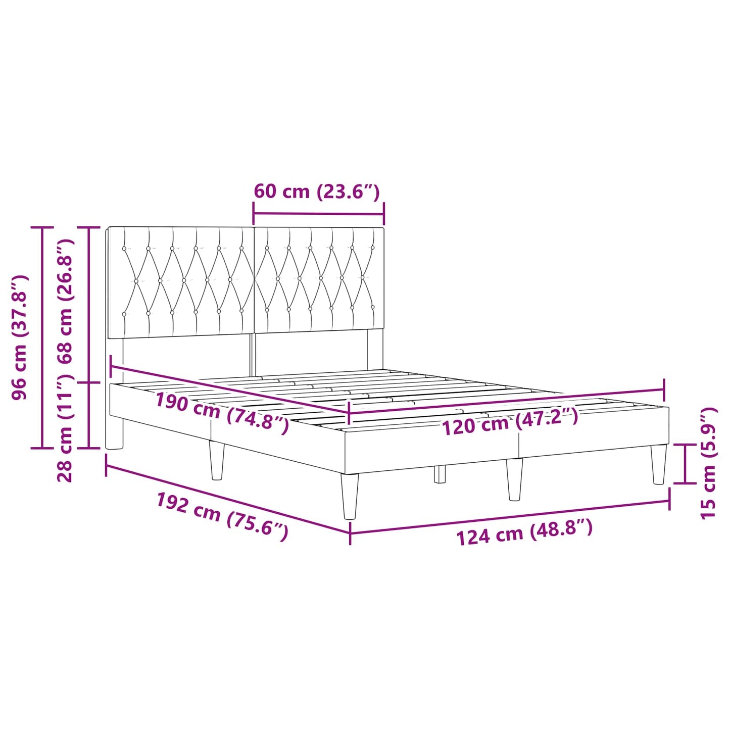 Struttura del letto Grigio Scuro 120 x 190 cm Velluto - homemem39