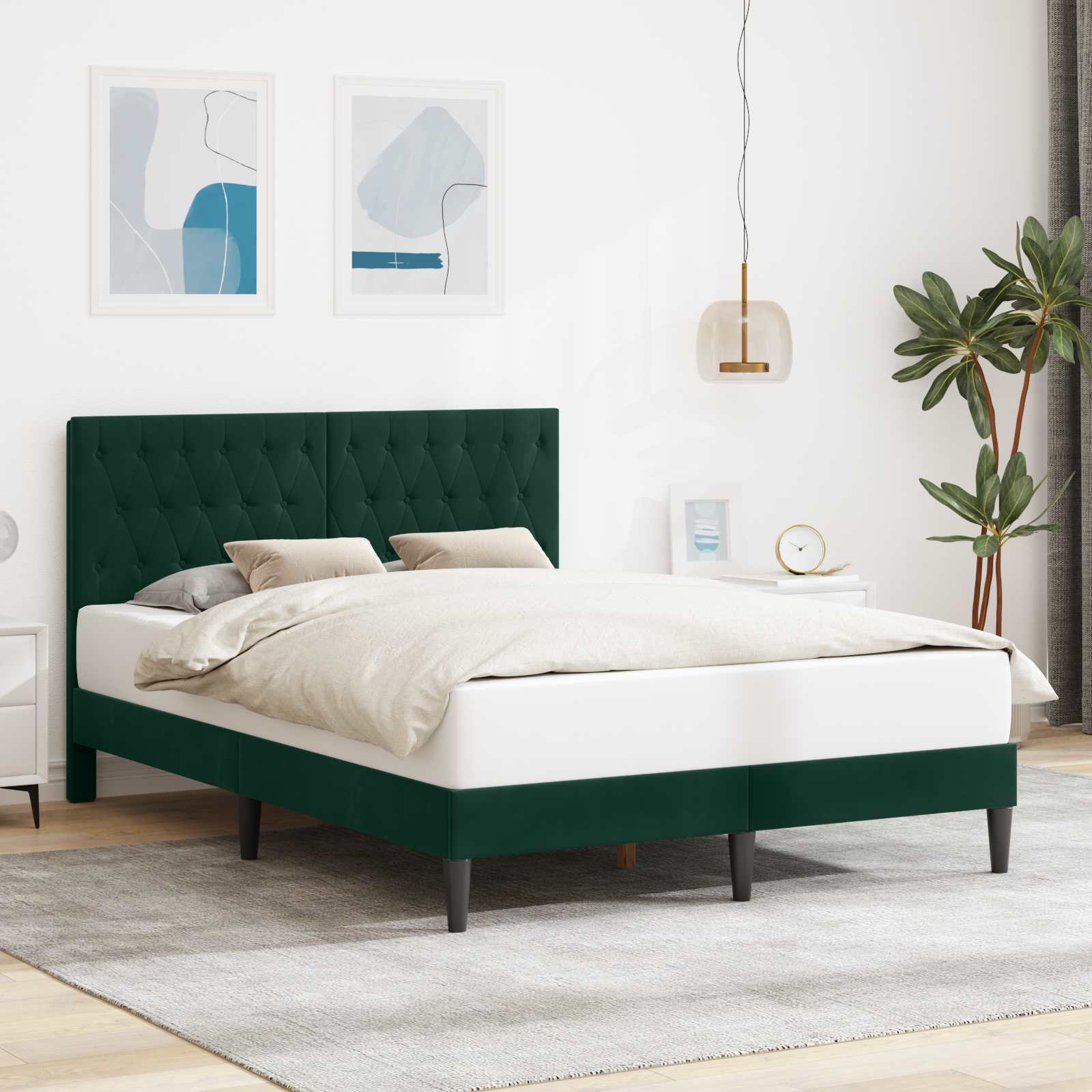Struttura del letto Verde Scuro 140 x 200 cm Velluto | homemem39