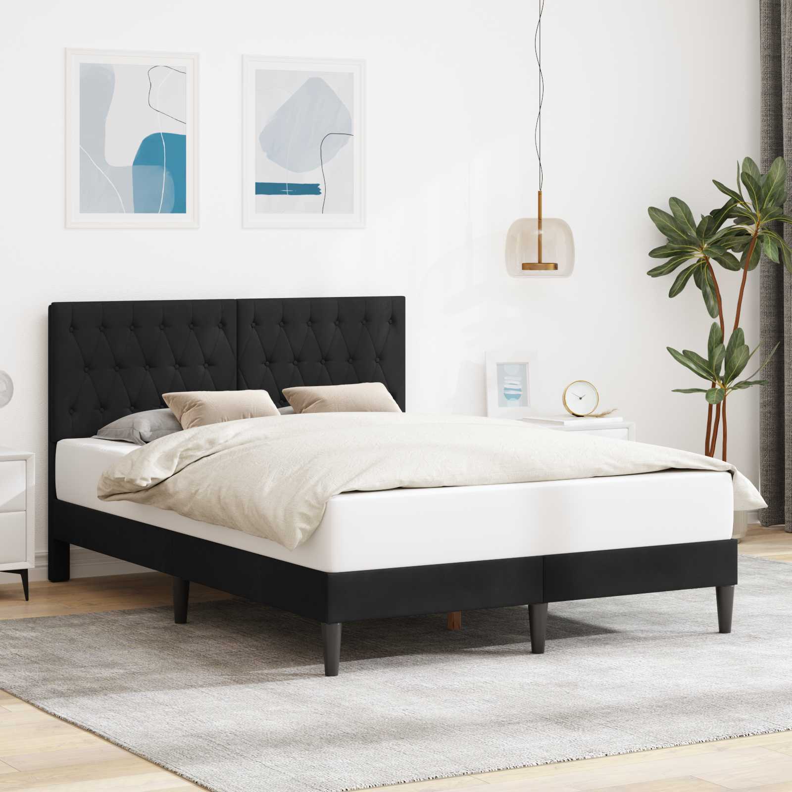 Struttura del letto con testiera Nero 140 x 200 cm Velluto | homemem39