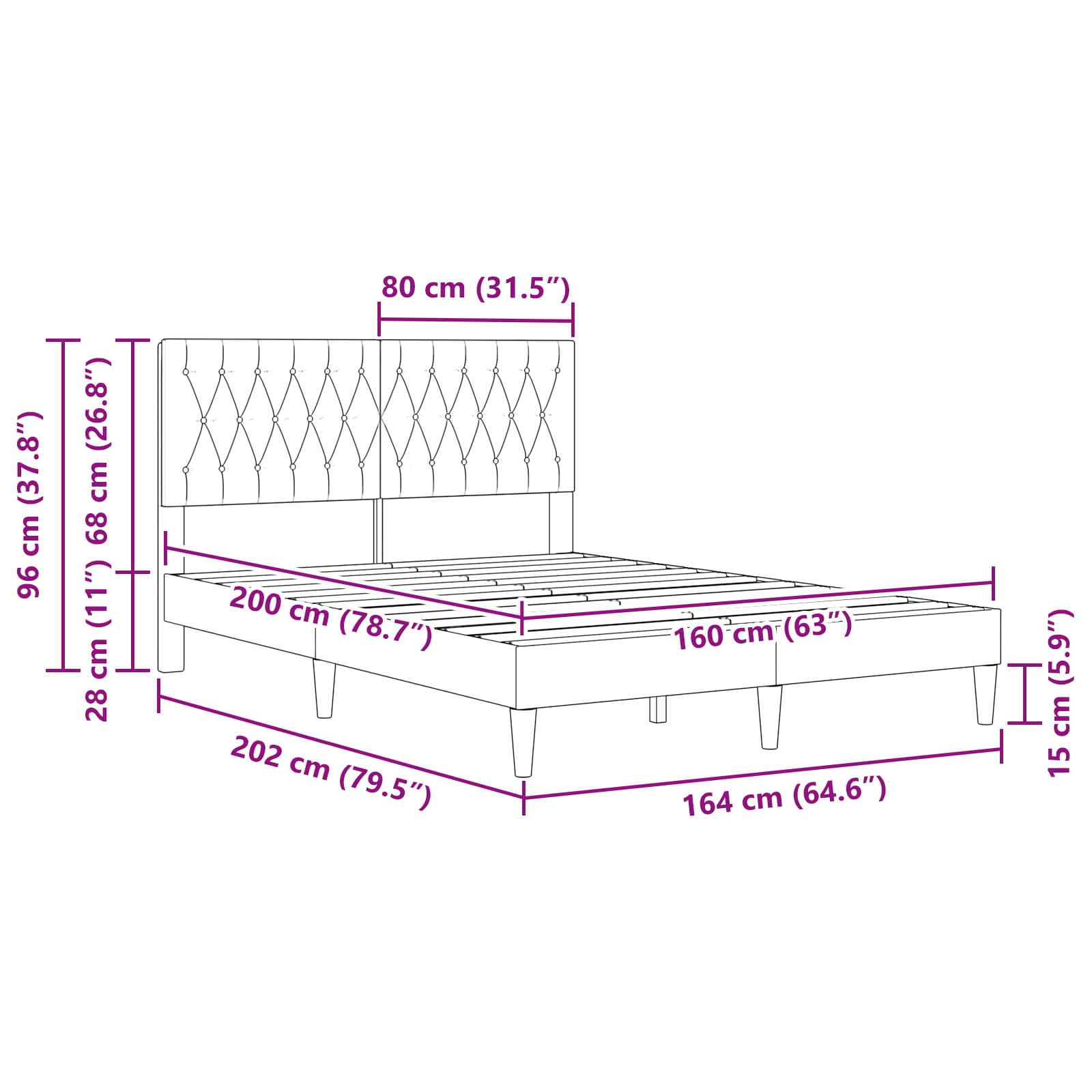 Struttura del letto Grigio Scuro 160 x 200 cm Velluto | homemem39