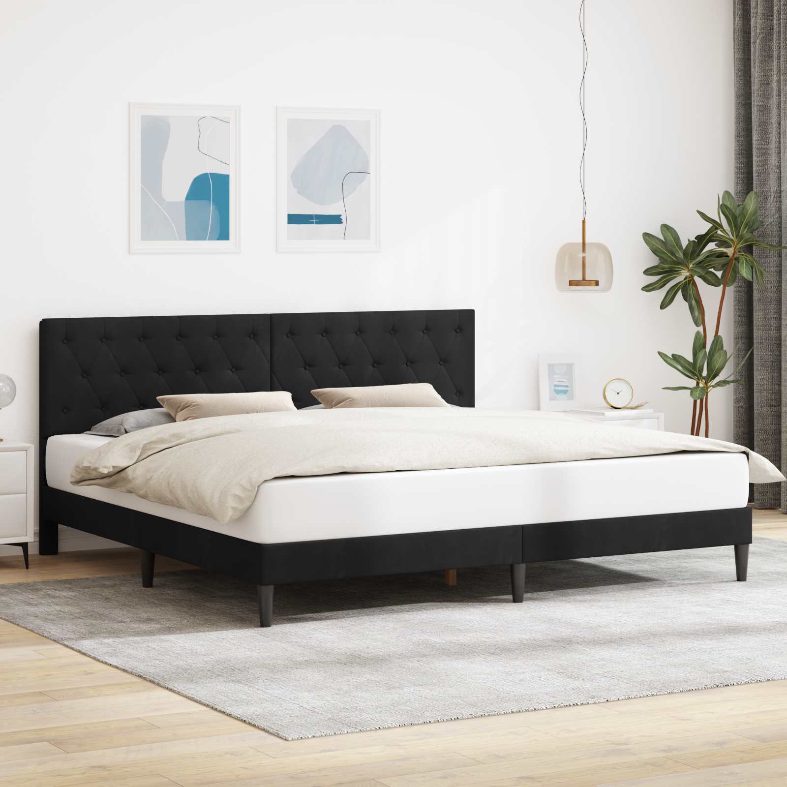 Struttura del letto con testiera Nero 200 x 200 cm Velluto | homemem39