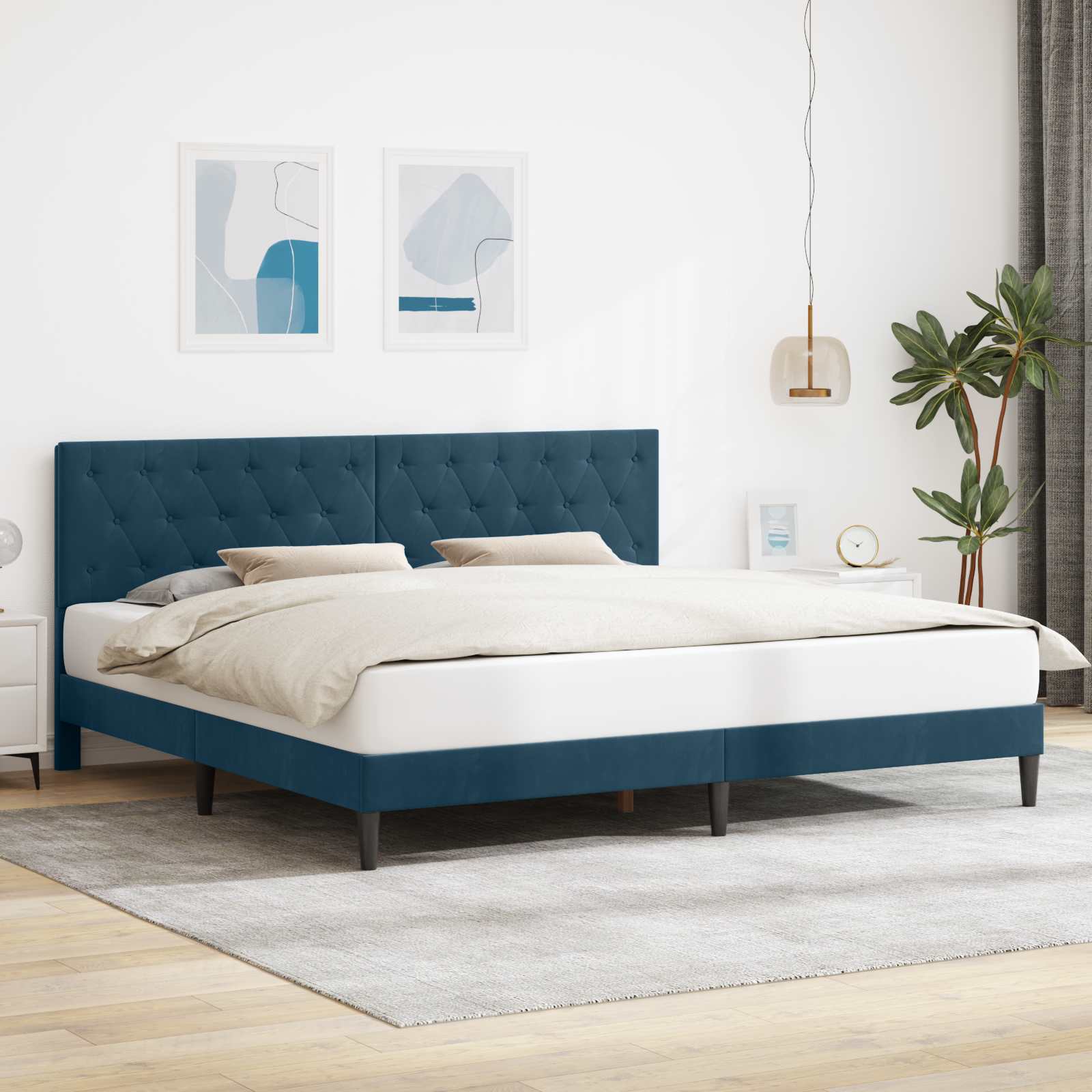 Struttura del letto con testiera Blu 200 x 200 cm Velluto | homemem39