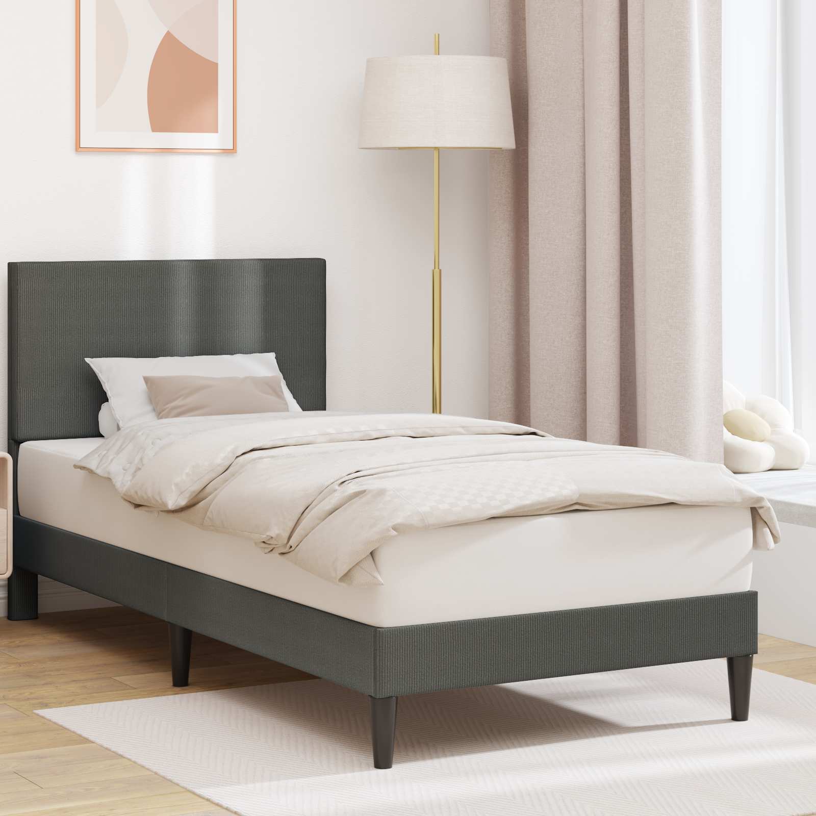 Struttura del letto Grigio Scuro 90 x 190 cm Tessuto in Cords | homemem39