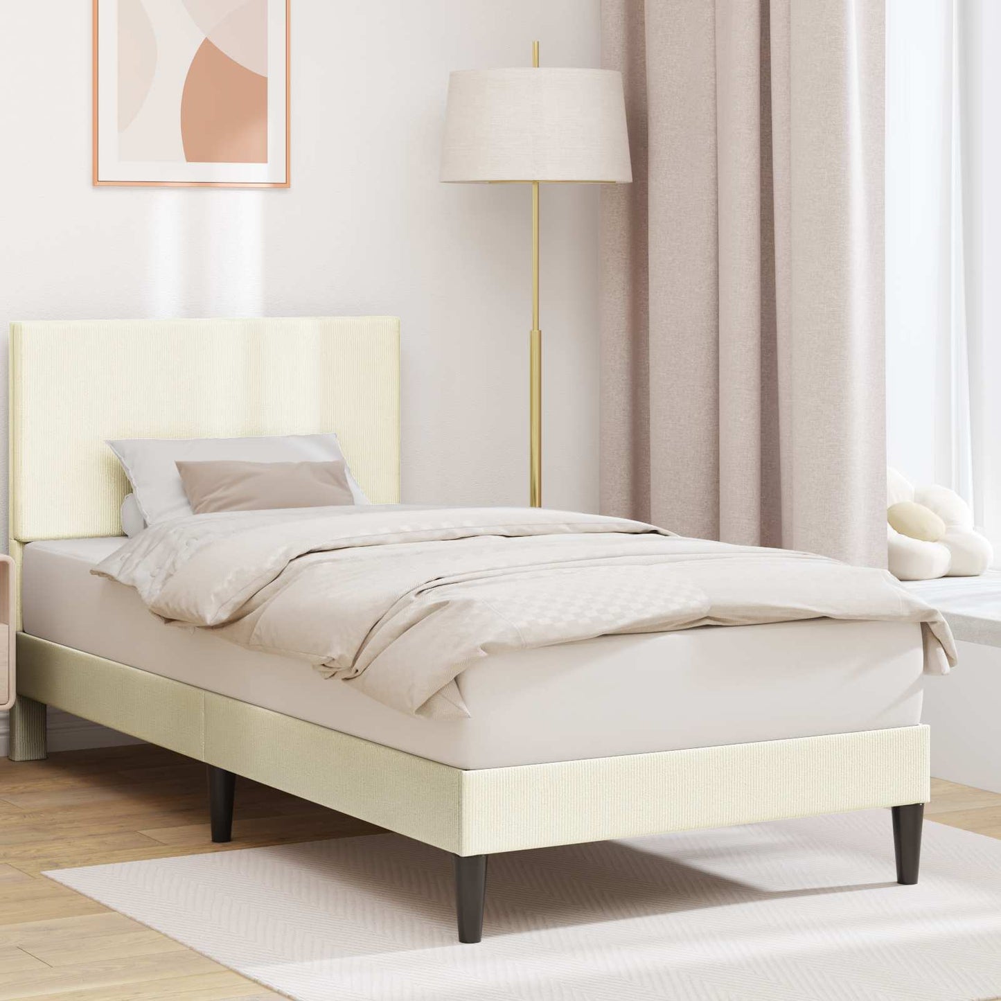 Struttura del letto Crema 90 x 200 cm Tessuto in Cords | homemem39