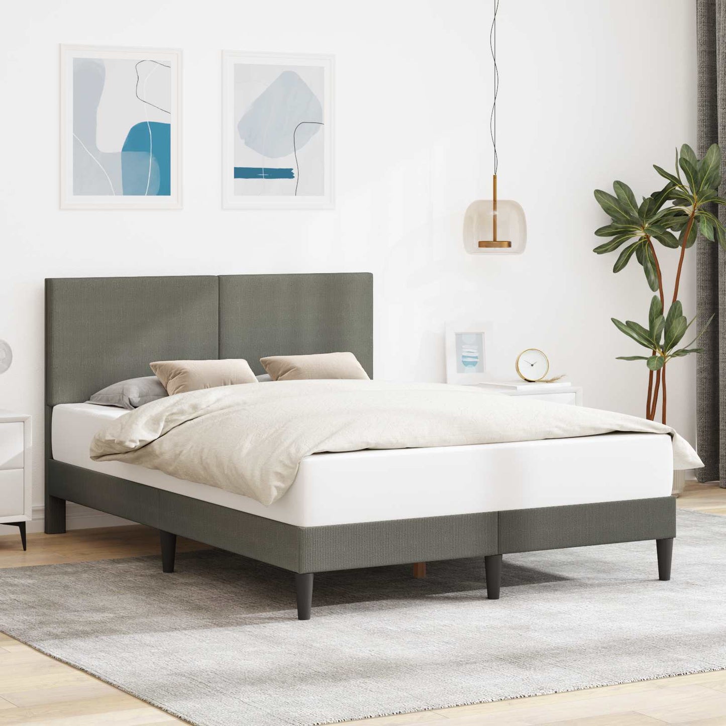 Struttura del letto Grigio Chiaro 140 x 190 cm Tessuto in Cords | homemem39