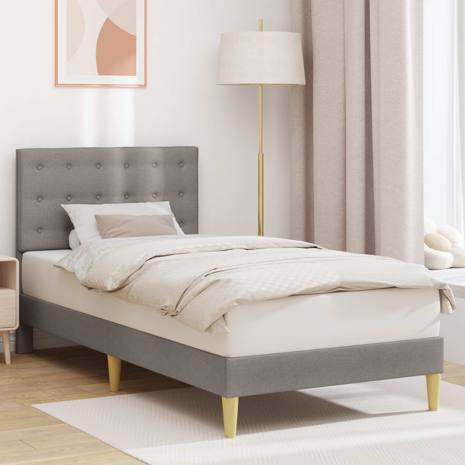 Struttura del letto con testiera Tortora 90 x 200 cm Tessuto | homemem39