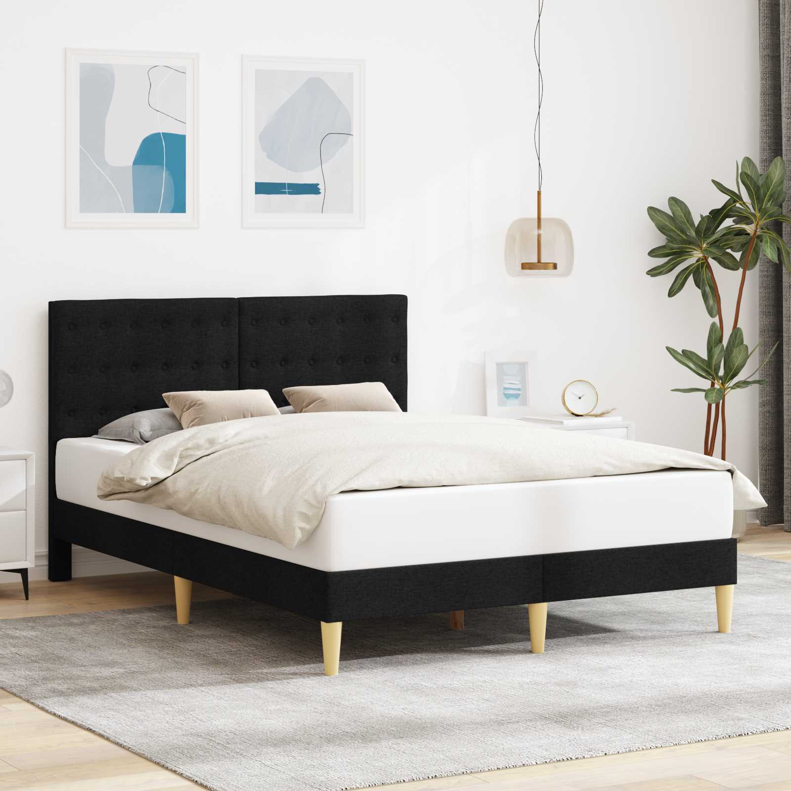 Struttura del letto con testiera Nero 120 x 190 cm Tessuto | homemem39