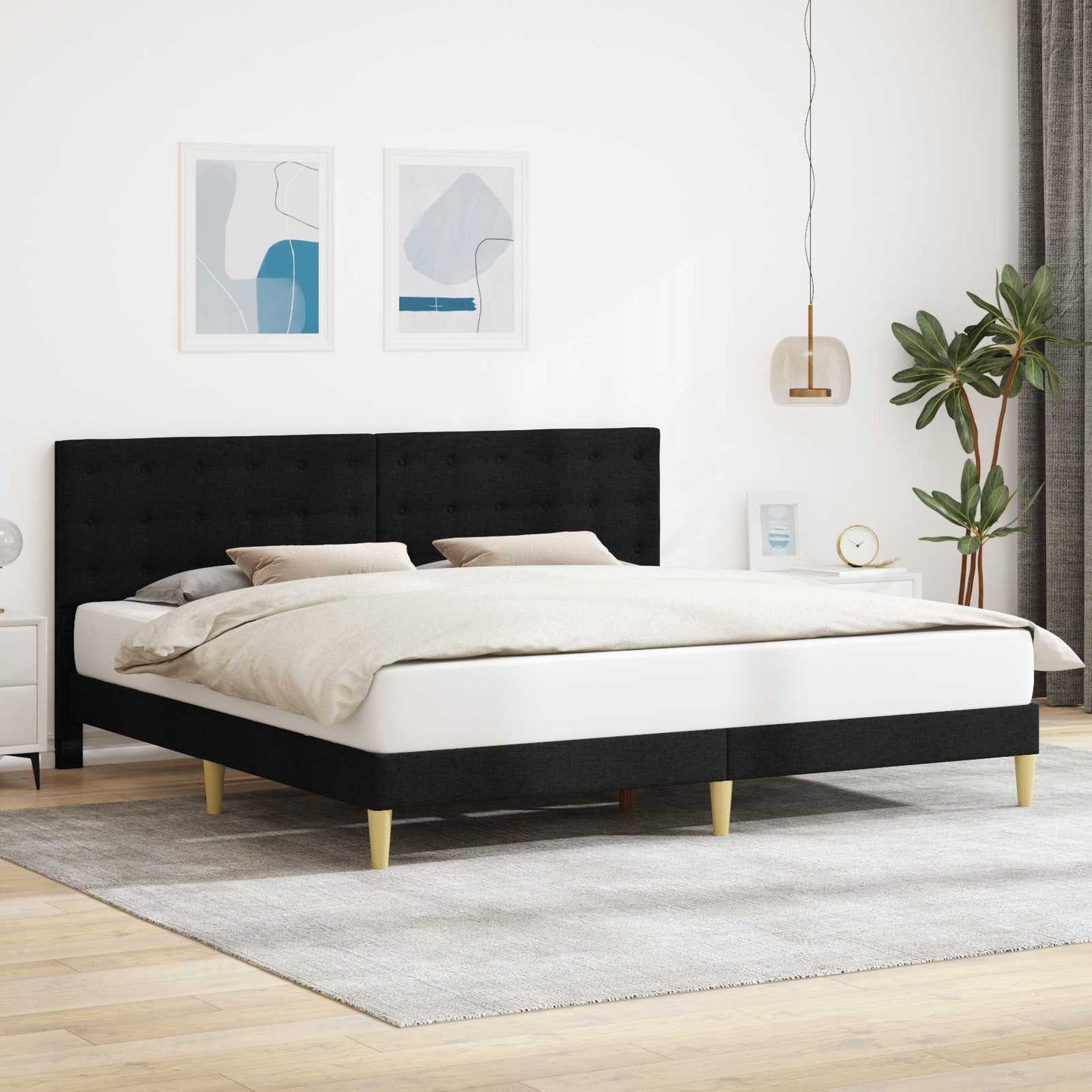 Struttura del letto con testiera Nero 180 x 200 cm Tessuto | homemem39