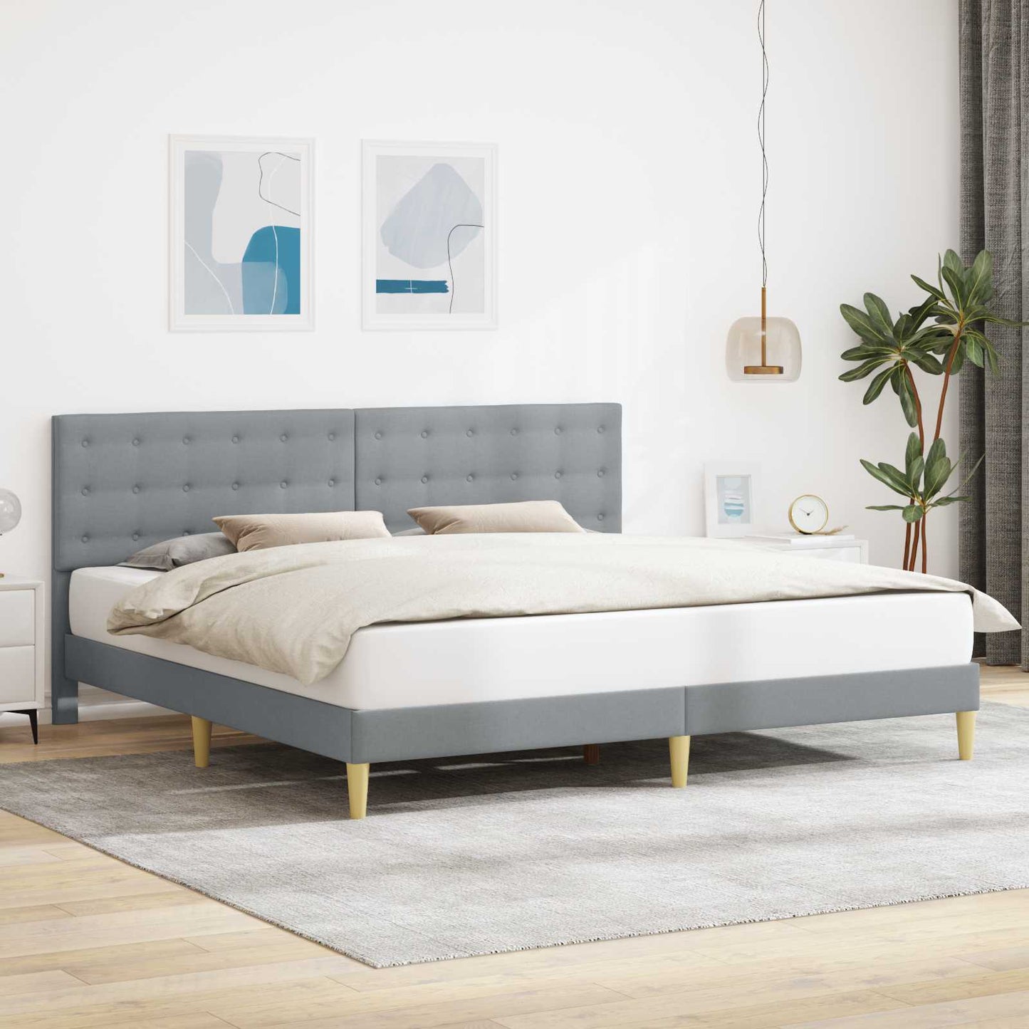 Struttura del letto Grigio Chiaro 200 x 200 cm Tessuto | homemem39