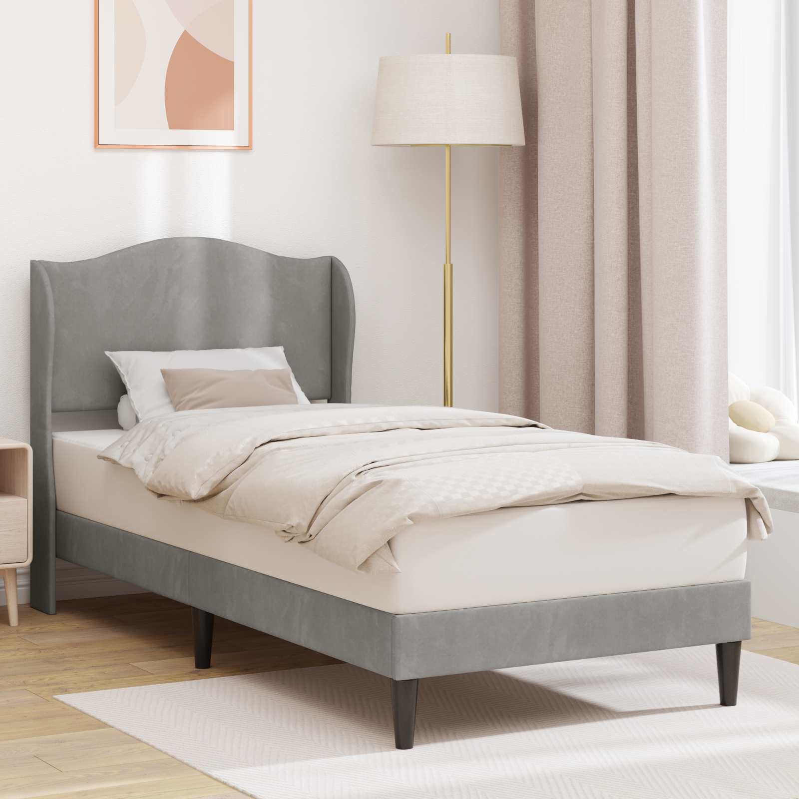 Struttura del letto Grigio Chiaro 90 x 200 cm Velluto | homemem39