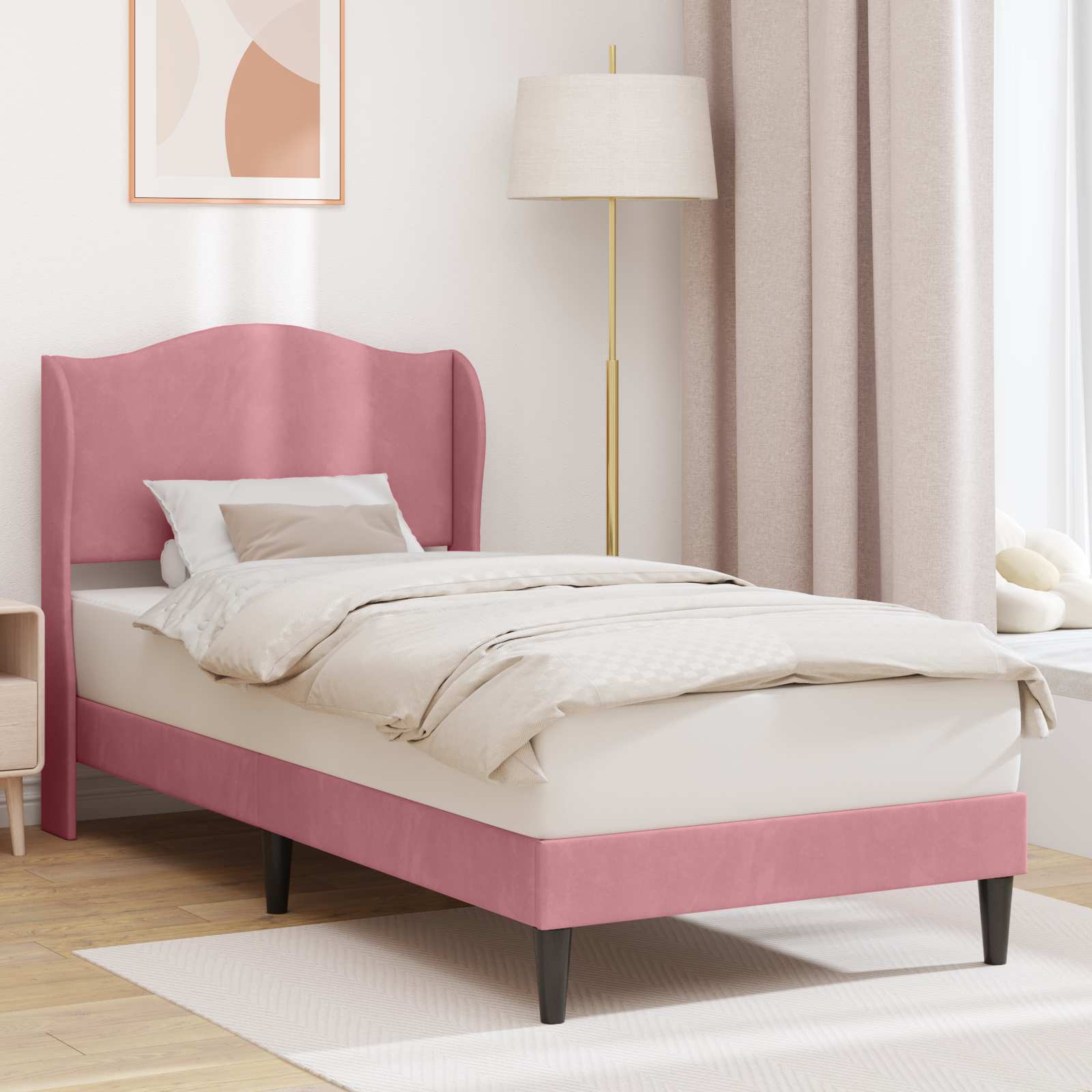 Struttura del letto con testiera Rosa 100 x 200 cm Velluto | homemem39
