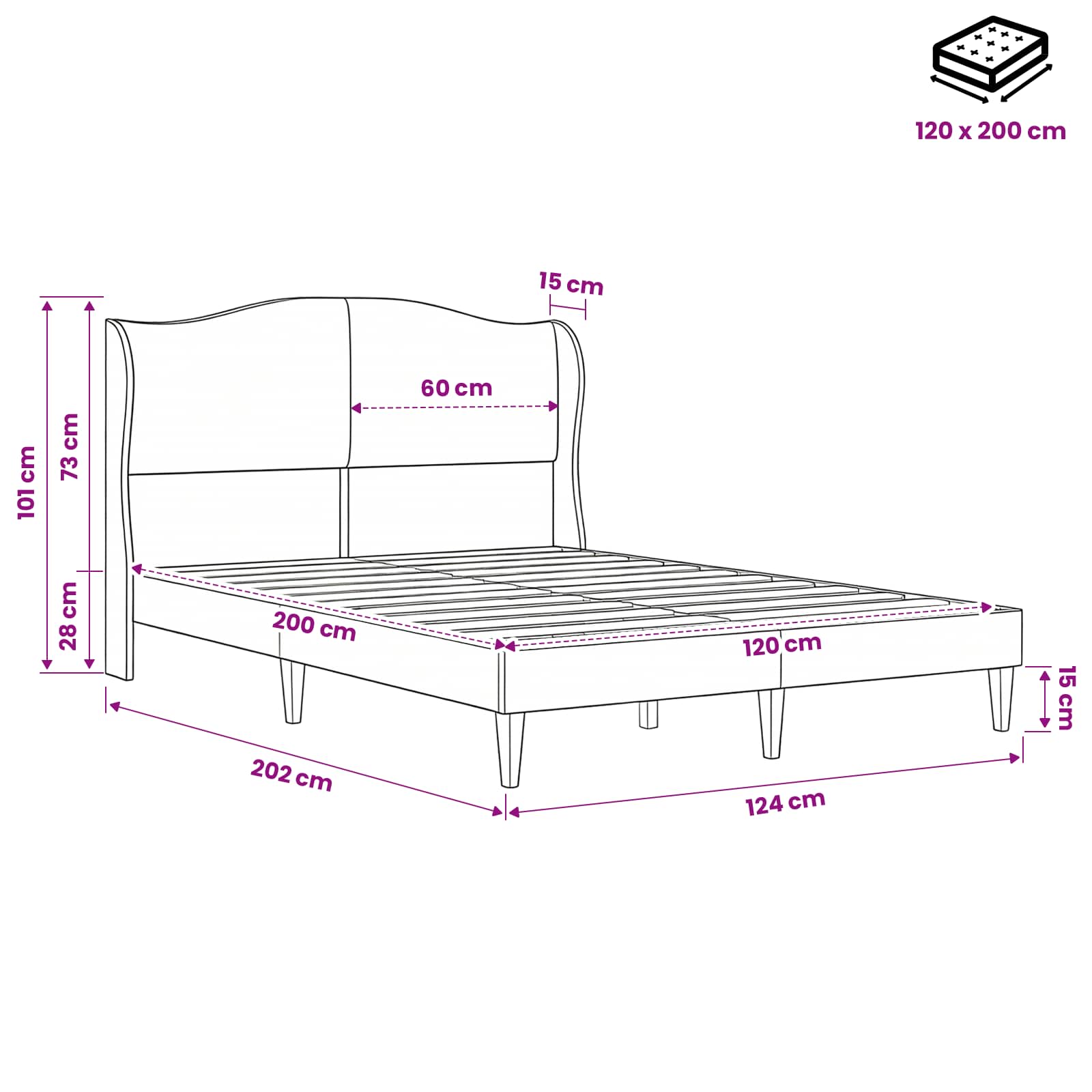 Struttura del letto con testiera Rosa 120 x 200 cm Velluto | homemem39