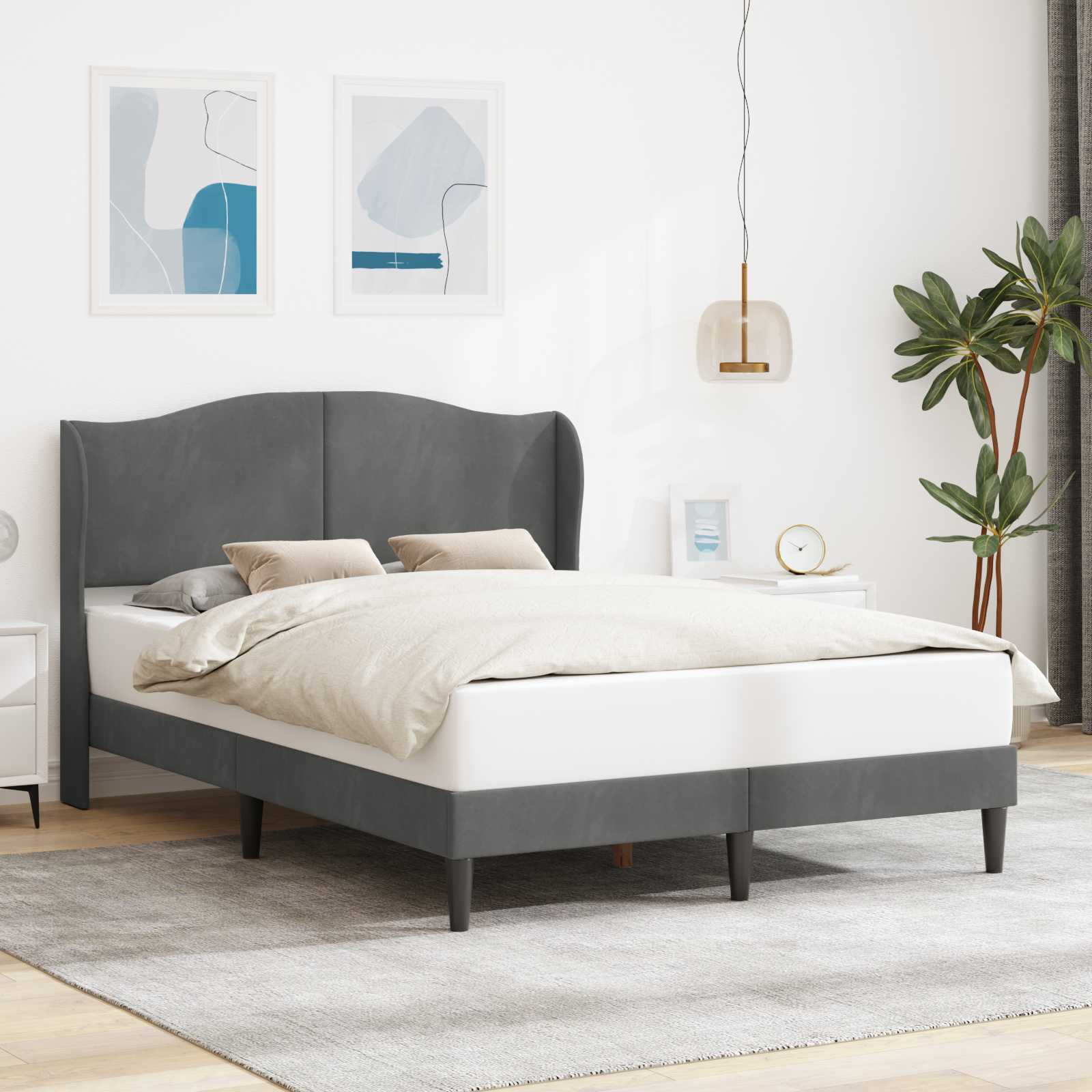 Struttura del letto Grigio Scuro 140 x 190 cm Velluto | homemem39