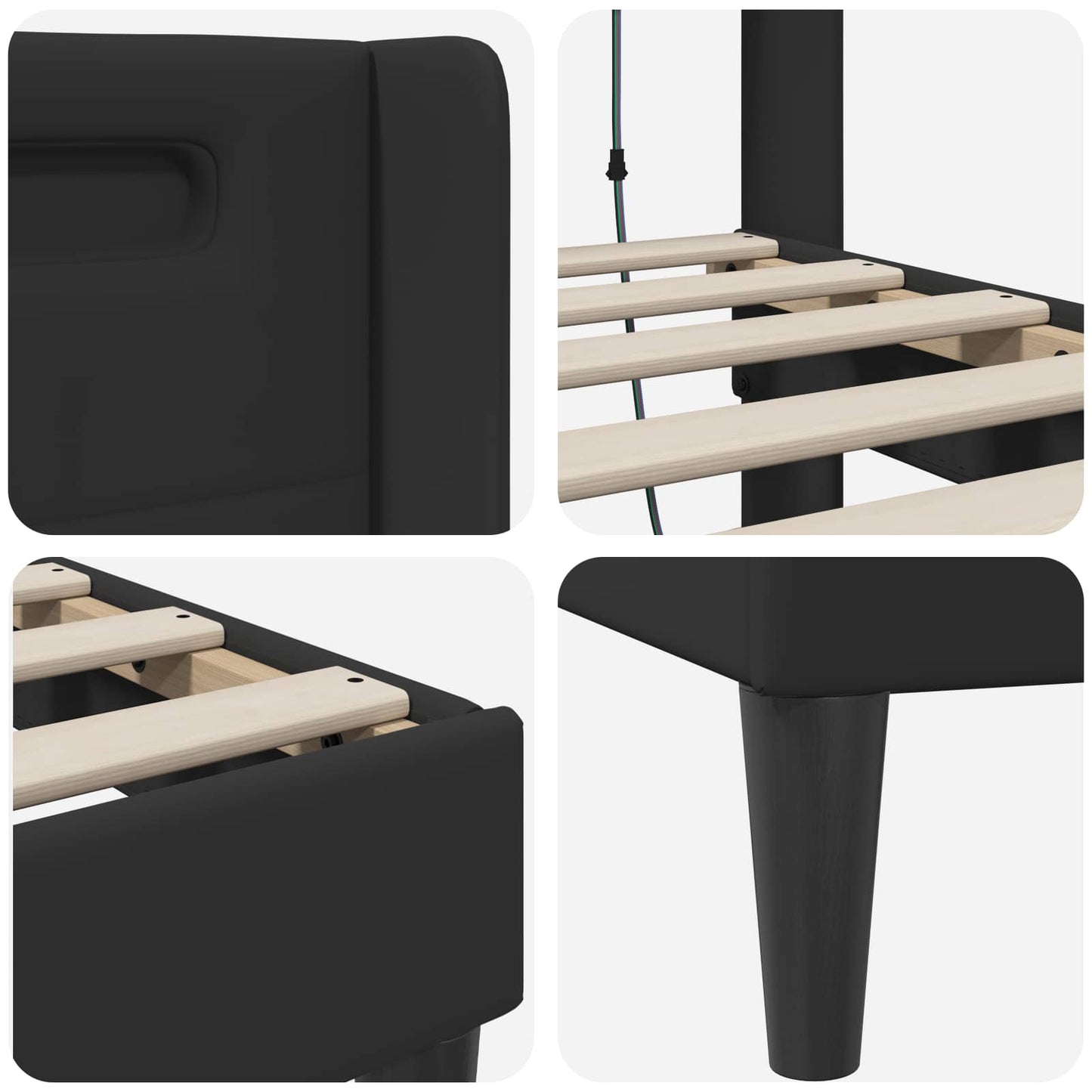 Struttura del letto con strisce LED Nero 200 x200 cm Similpelle | homemem39