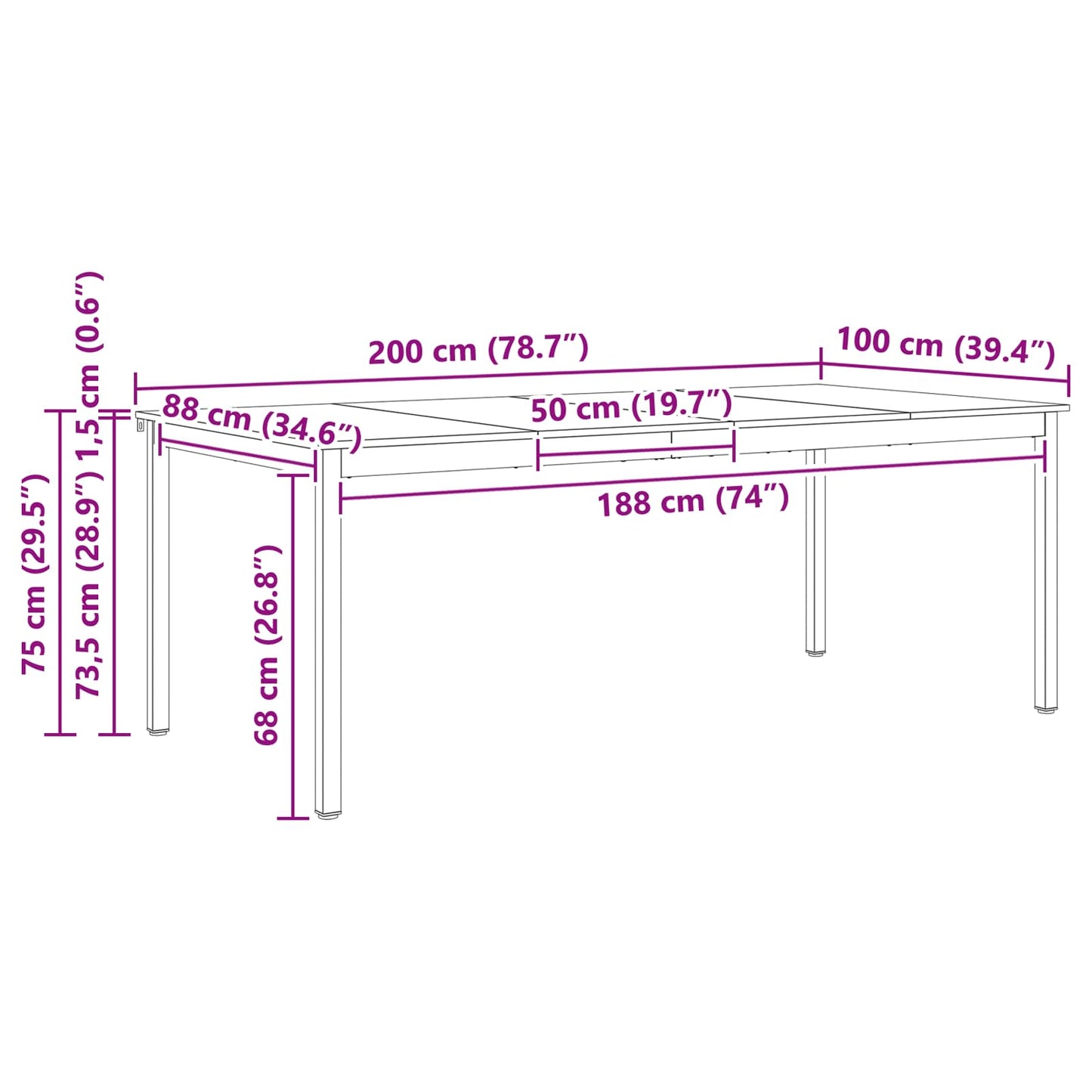 Tavolo da pranzo Bianco 200 x 100 x 75 cm Pino massello