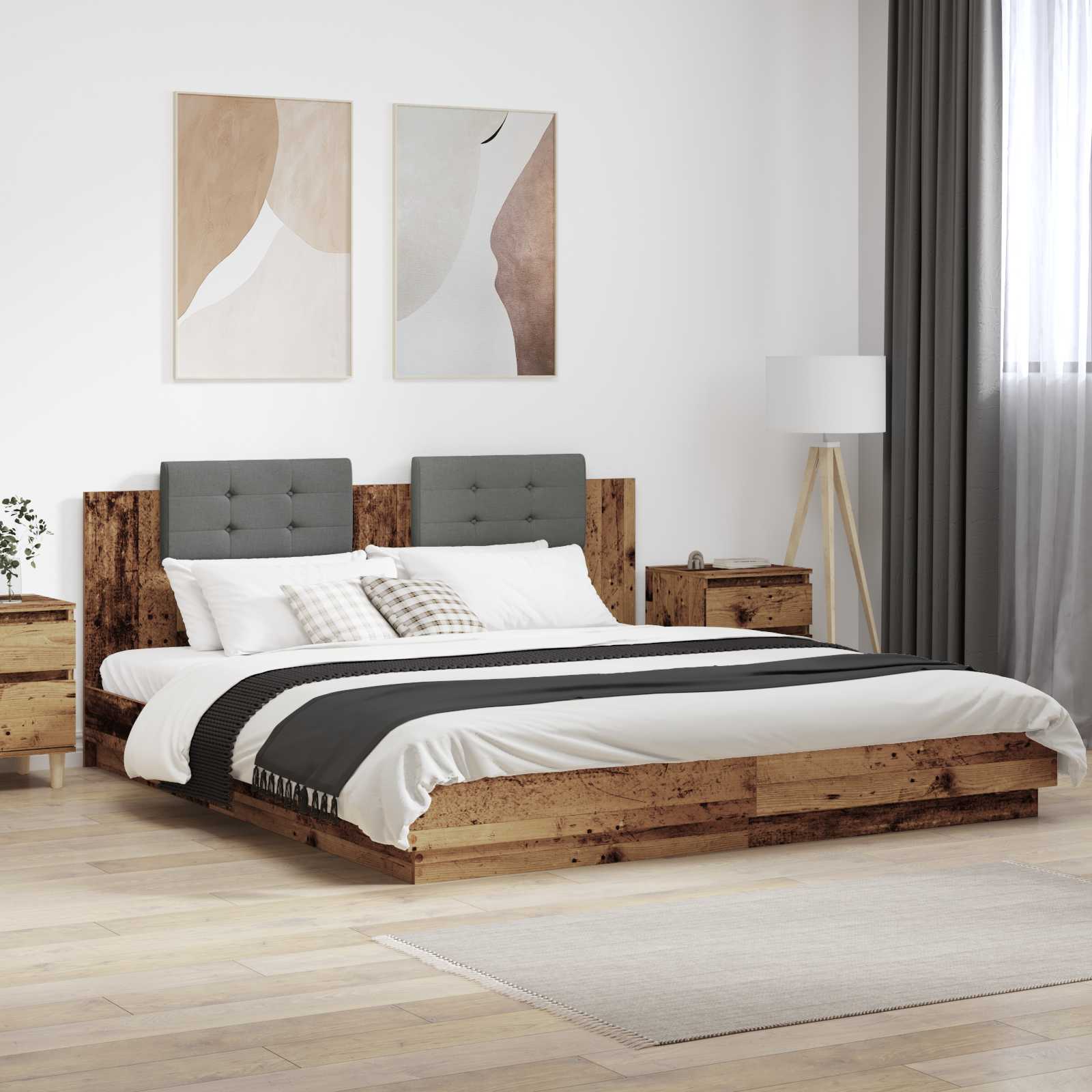 Struttura letto con testata Legno vecchio 200 x 200 cm | homemem39