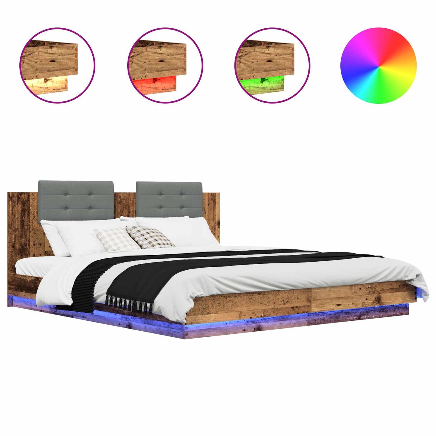 Struttura letto con testata Legno vecchio 200 x 200 cm | homemem39