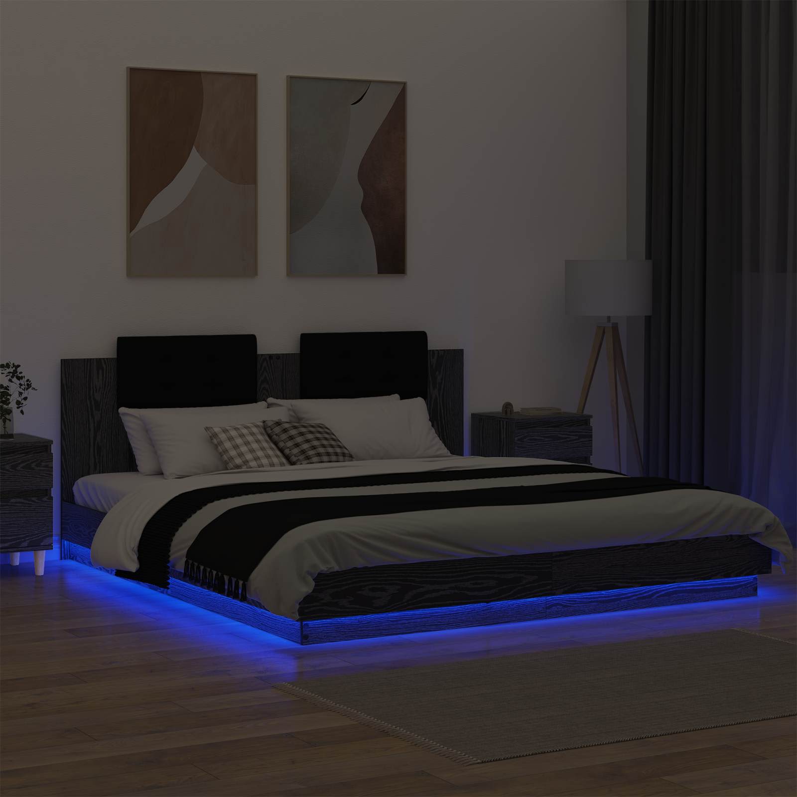 Struttura letto con testata Rovere Nero 200 x 200 cm | homemem39