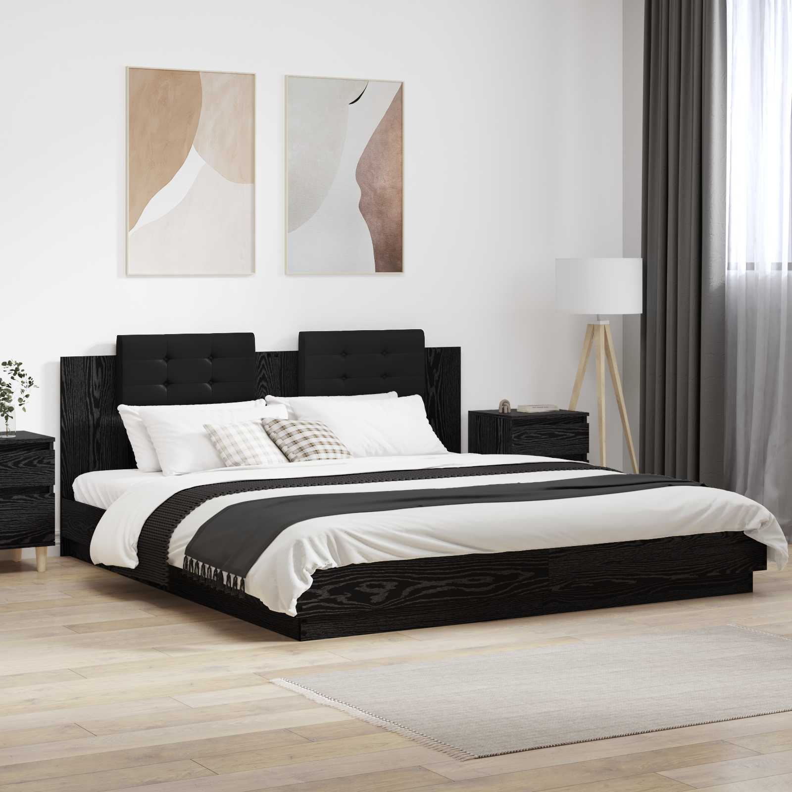Struttura letto con testata Rovere Nero 200 x 200 cm | homemem39