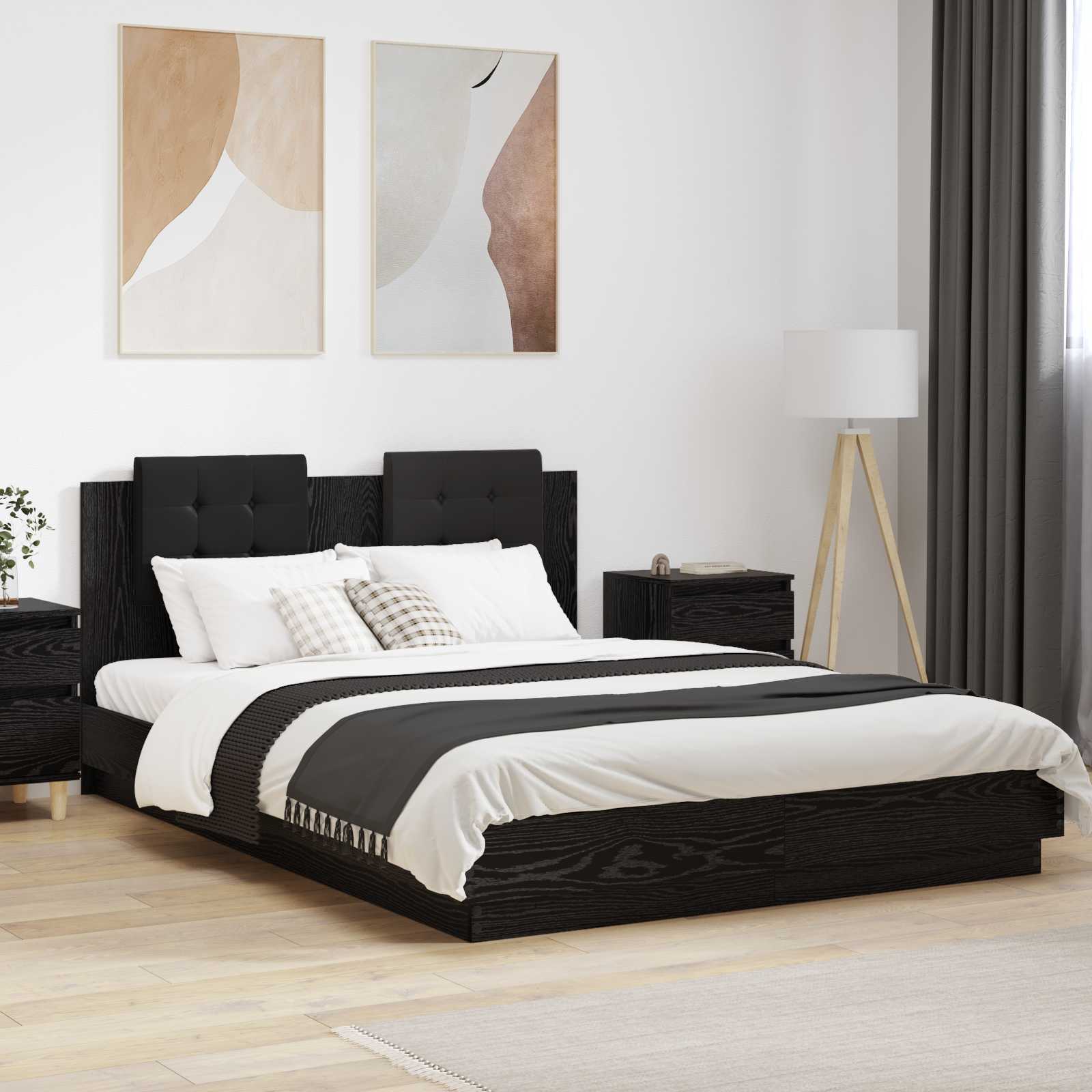 Struttura letto con testata Rovere Nero 160 x 200 cm | homemem39
