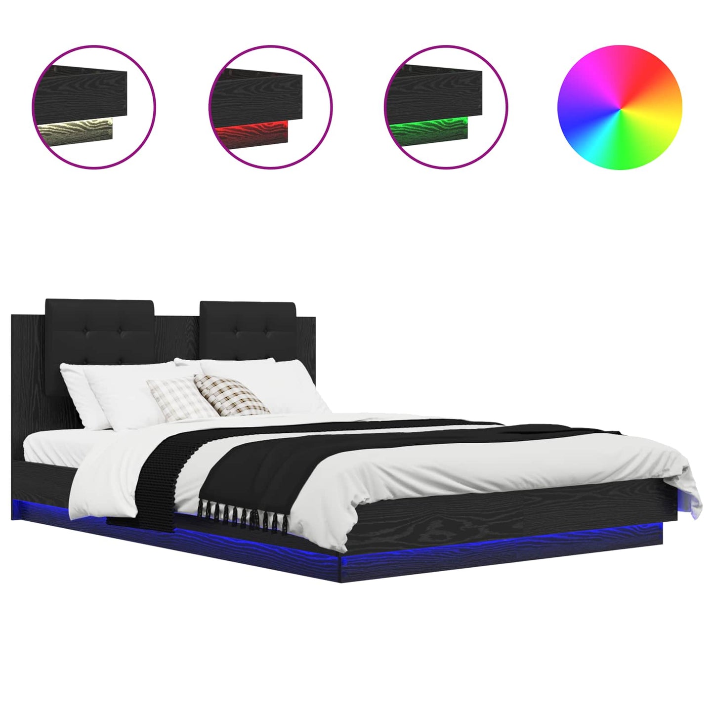 Struttura letto con testata Rovere Nero 150 x 200 cm