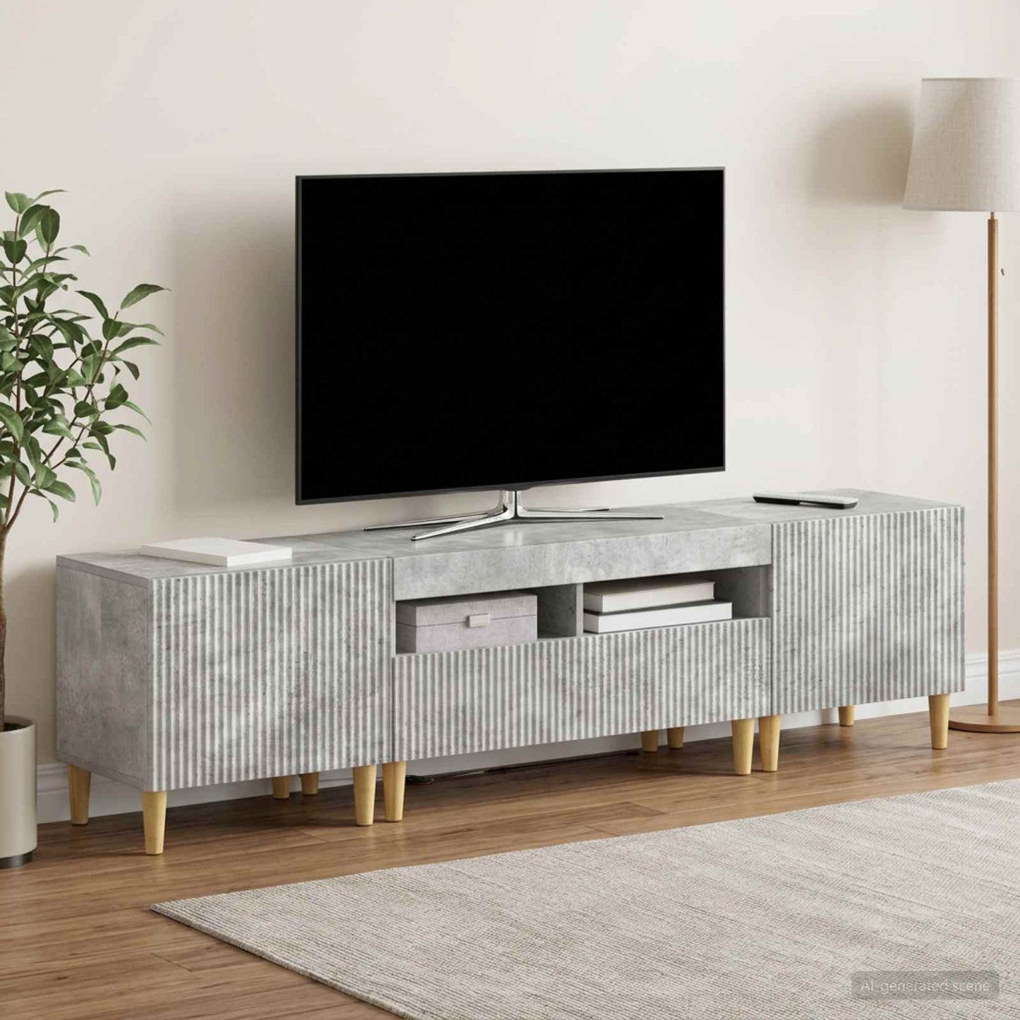 Mobile TV LED a 5 pezzi Grigio Cemento Legno ingegnerizzato