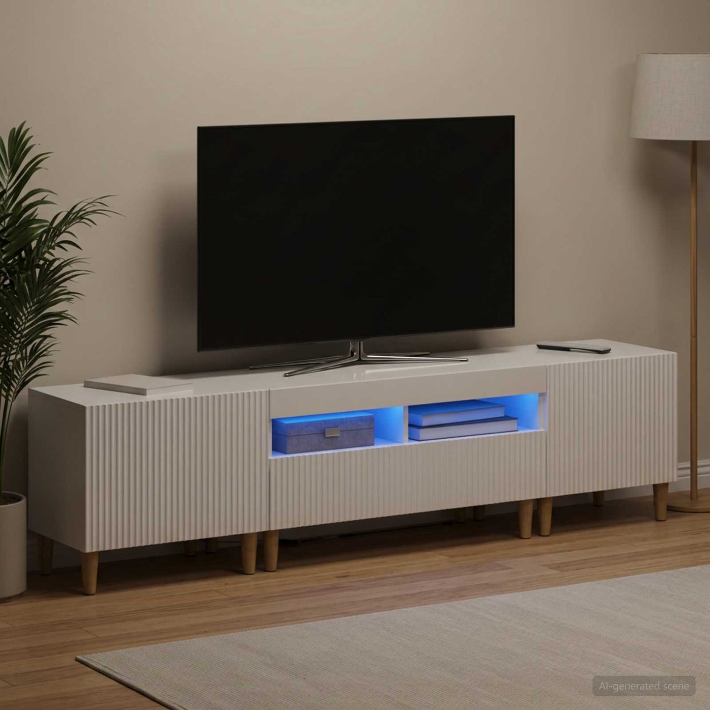 Mobile TV LED a 5 pezzi Bianco Lucido Legno ingegnerizzato