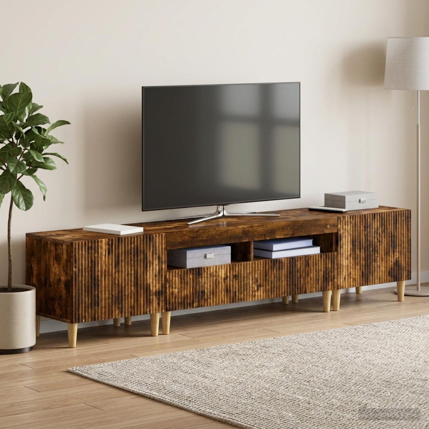 Mobile TV LED a 5 pezzi ARNHEM Rovere Fumo Legno ingegnerizzato