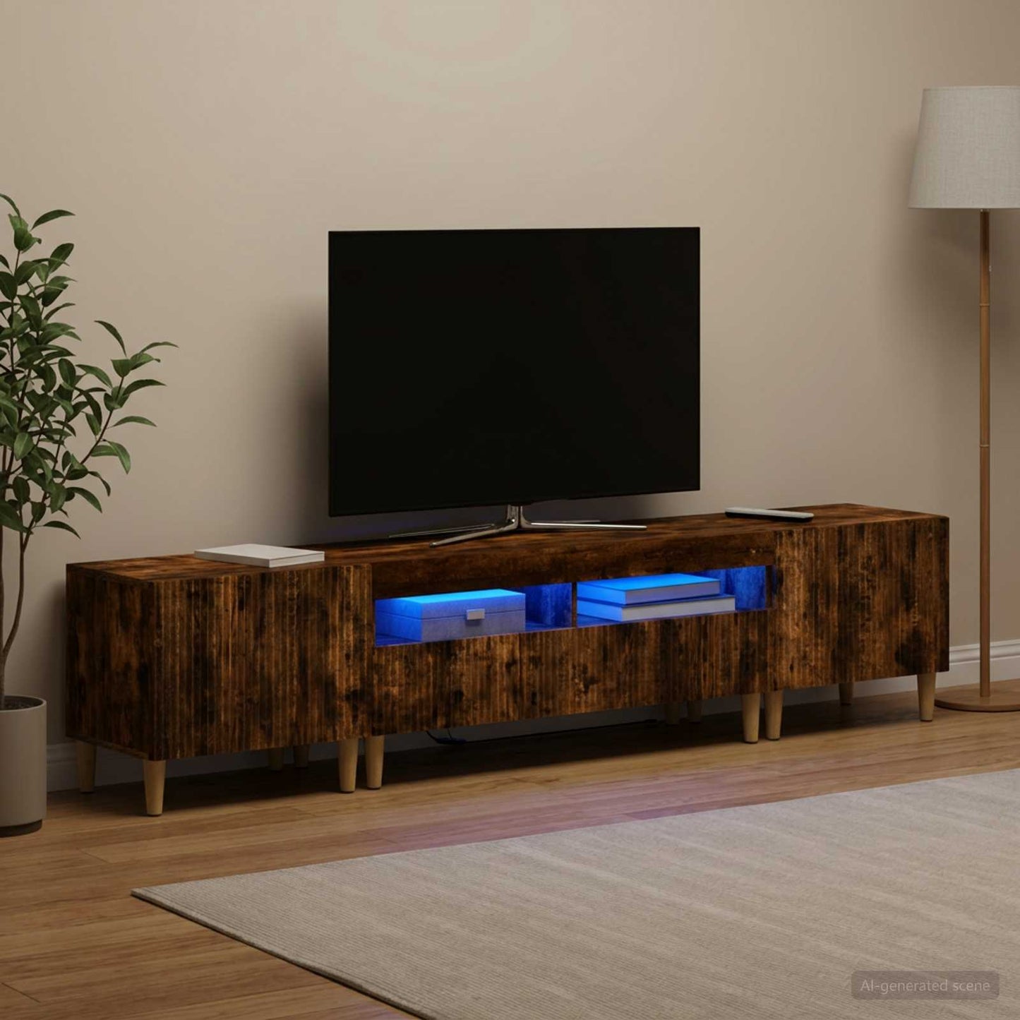 Mobile TV LED a 5 pezzi ARNHEM Rovere Fumo Legno ingegnerizzato