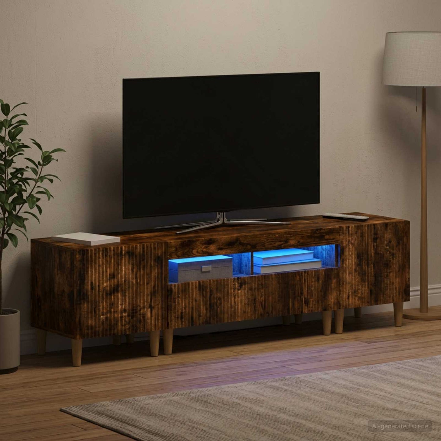 Mobile TV LED a 5 pezzi Rovere Fumo Legno ingegnerizzato