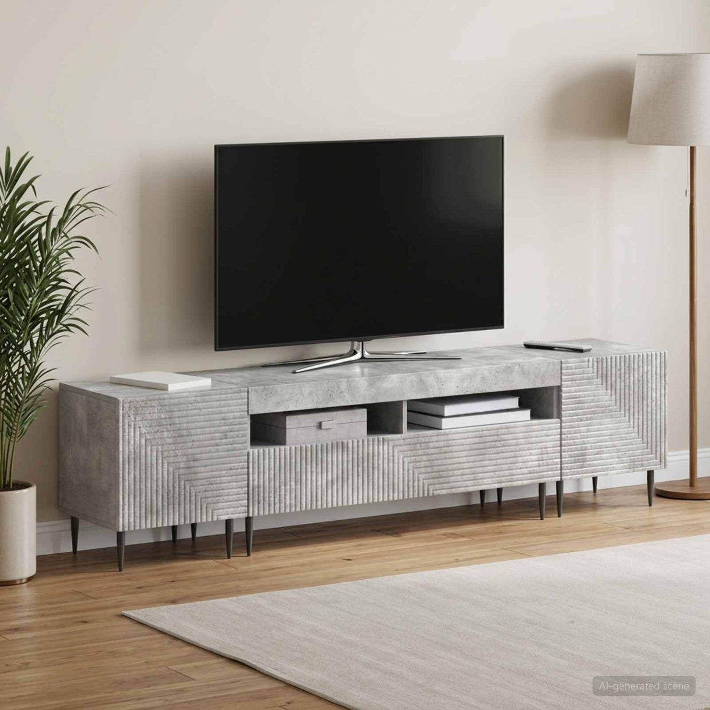 Mobile TV LED a 3 pezzi Grigio Cemento Legno ingegnerizzato