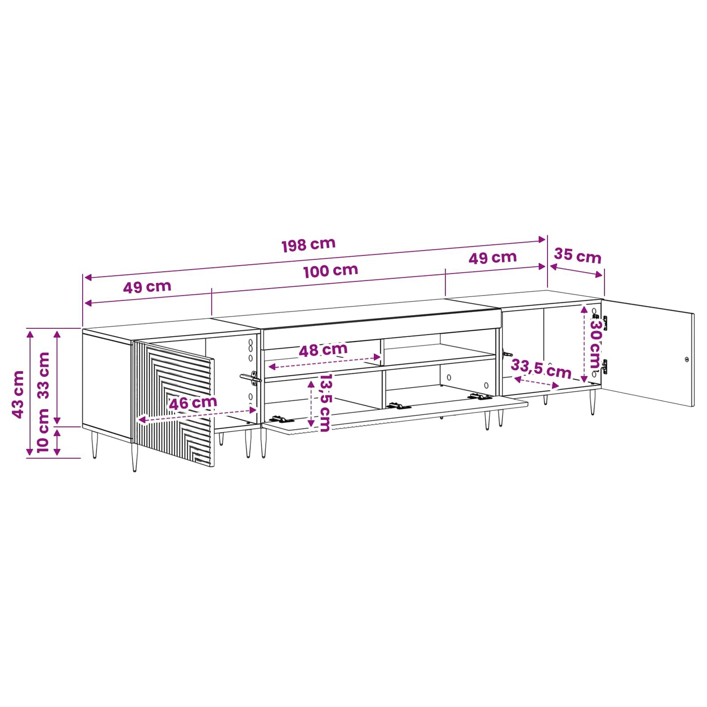 Mobile TV LED a 3 pezzi Grigio Cemento Legno ingegnerizzato