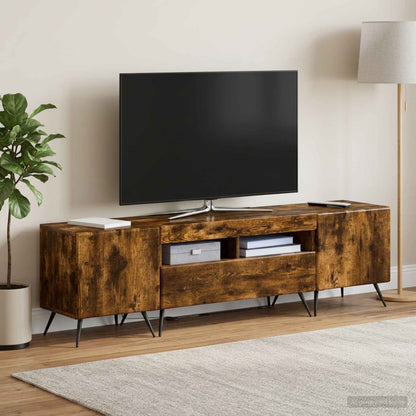 Mobile TV LED a 5 pezzi Rovere Fumo Legno ingegnerizzato