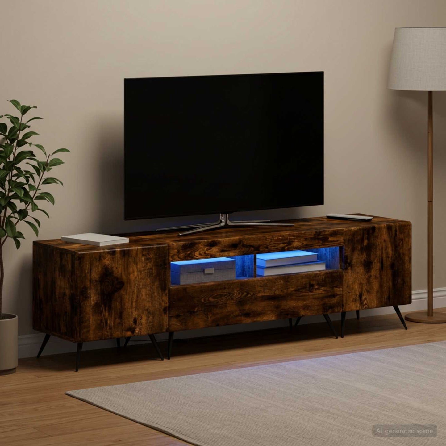 Mobile TV LED a 5 pezzi Rovere Fumo Legno ingegnerizzato